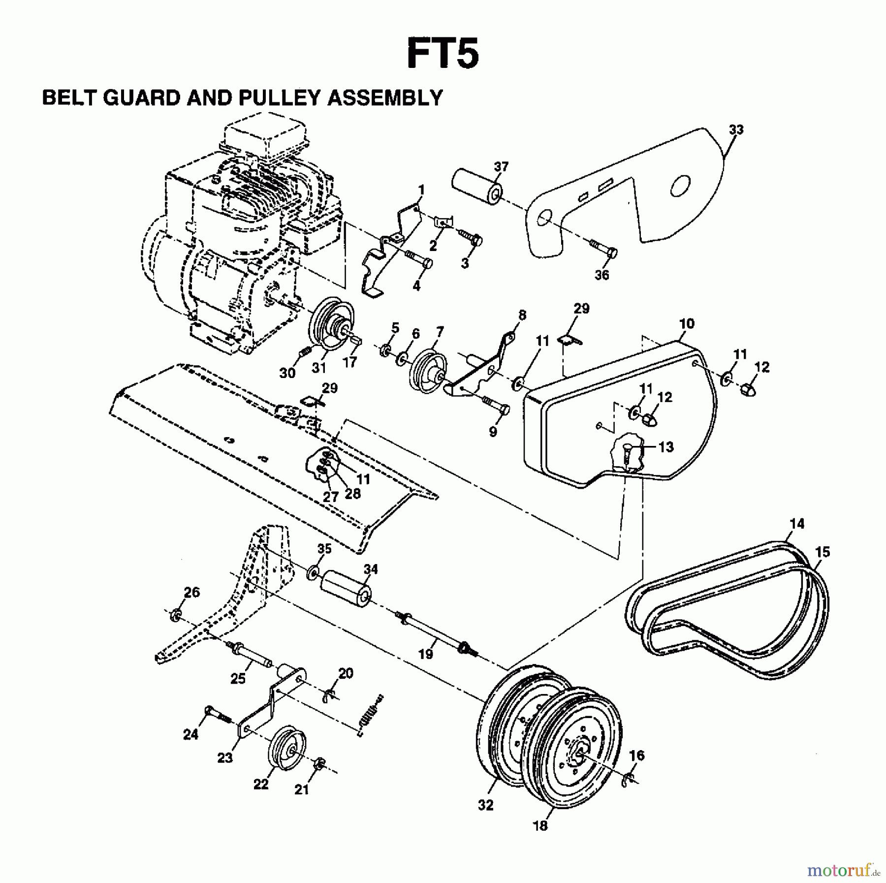 Jonsered Motorhacken / Kultivierer FT5 (954003311) - Jonsered Front-Tine Tiller (1997-01) BELT GUARD PULLEY