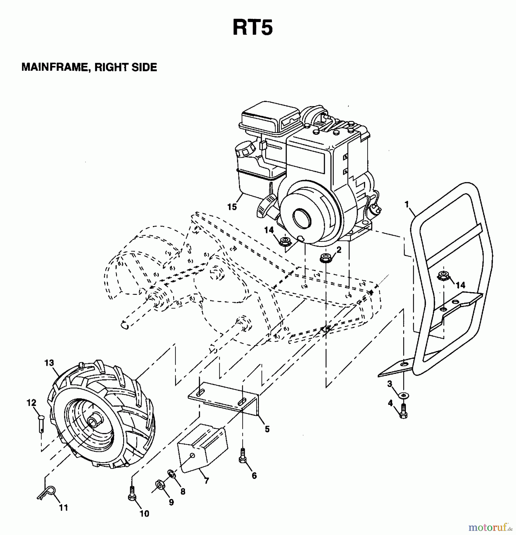 Jonsered Motorhacken / Kultivierer FT5 (954003311) - Jonsered Front-Tine Tiller (1997-01) MAINFRAME RIGHT SIDE