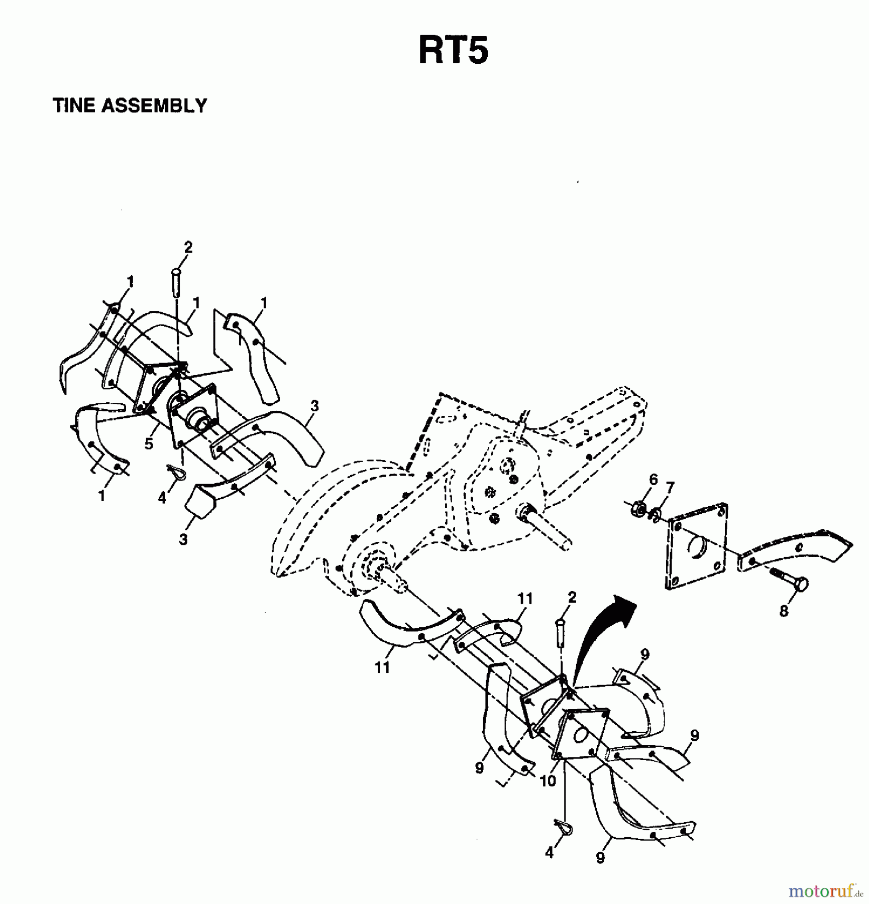 Jonsered Motorhacken / Kultivierer FT5 (954003311) - Jonsered Front-Tine Tiller (1997-01) TINE ASSEMBLY #1