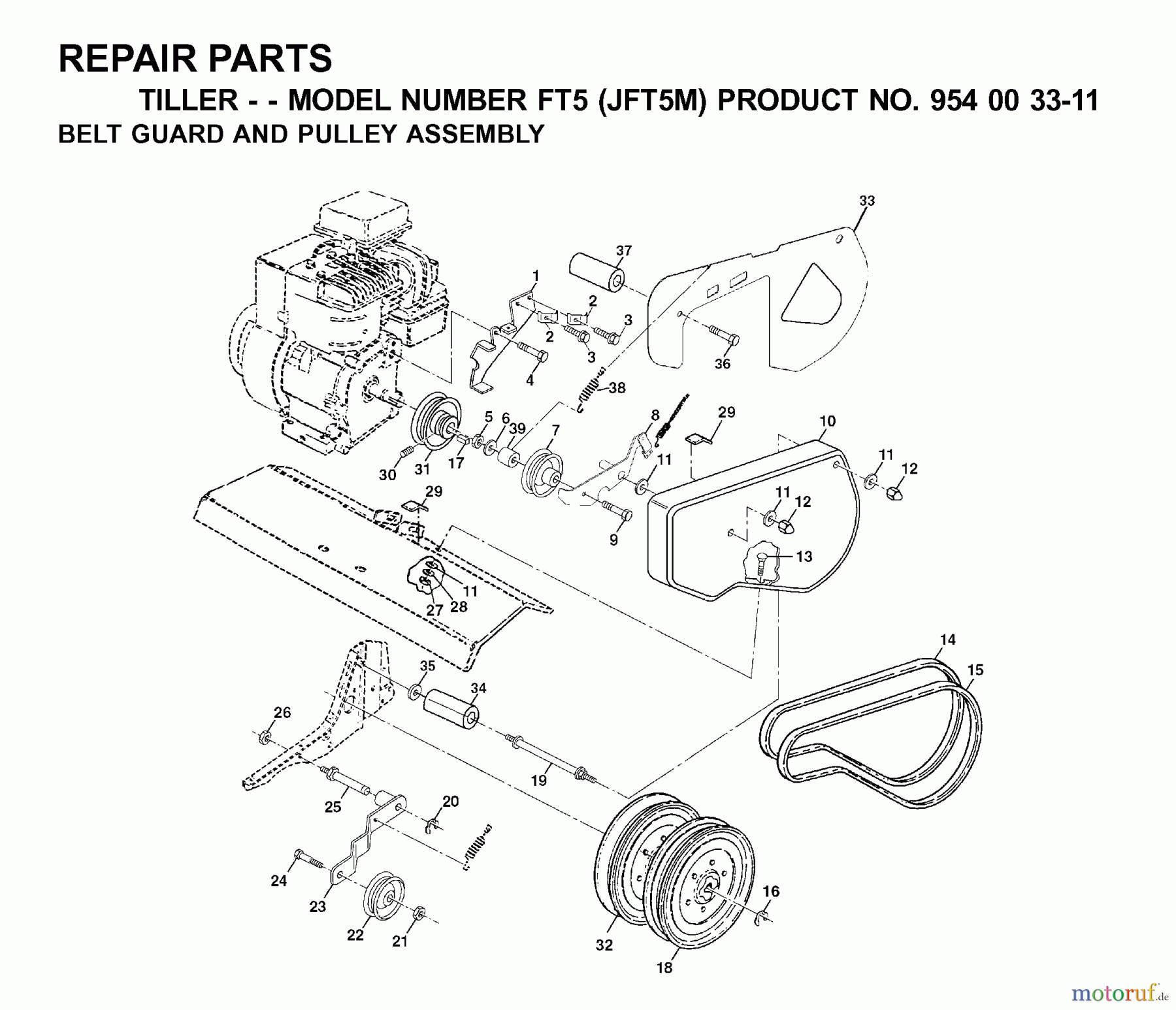 Jonsered Motorhacken / Kultivierer FT5 (JFT5M, 954003311) - Jonsered Front-Tine Tiller (2000-02) BELT GUARD PULLEY