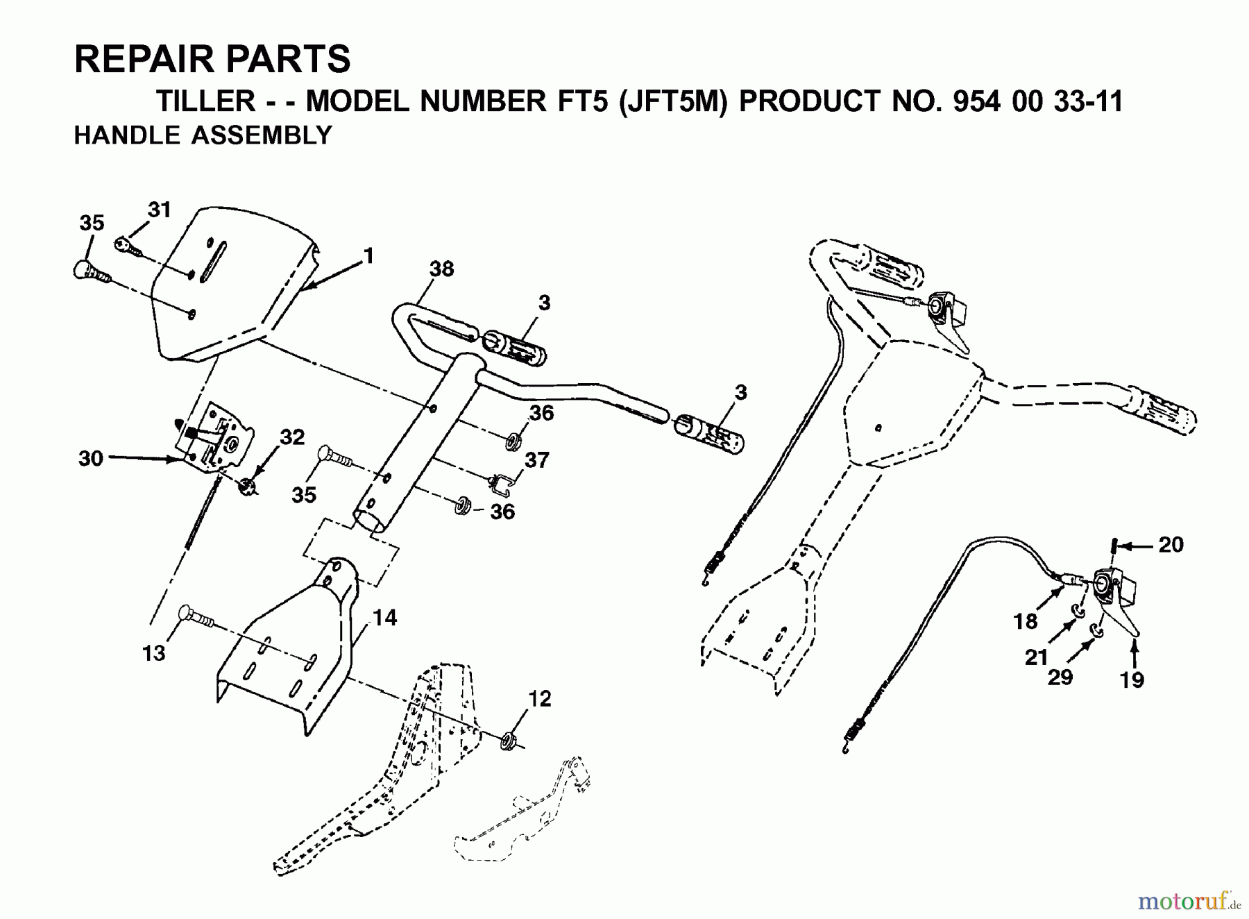  Jonsered Motorhacken / Kultivierer FT5 (JFT5M, 954003311) - Jonsered Front-Tine Tiller (2000-02) HANDLE CONTROLS