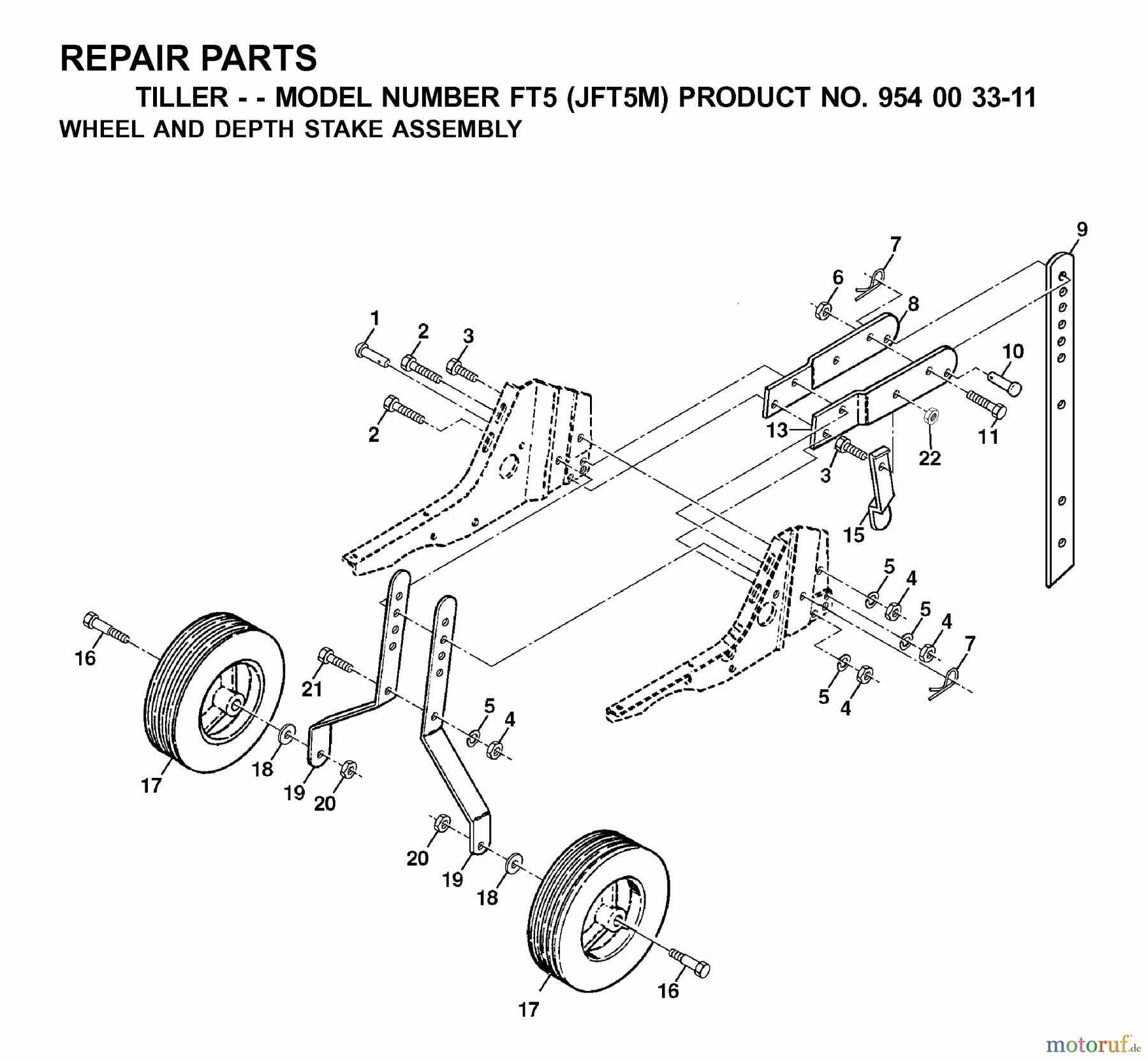 Jonsered Motorhacken / Kultivierer FT5 (JFT5M, 954003311) - Jonsered Front-Tine Tiller (2000-02) WHEEL DEPTH STAKE ASSEMBLY
