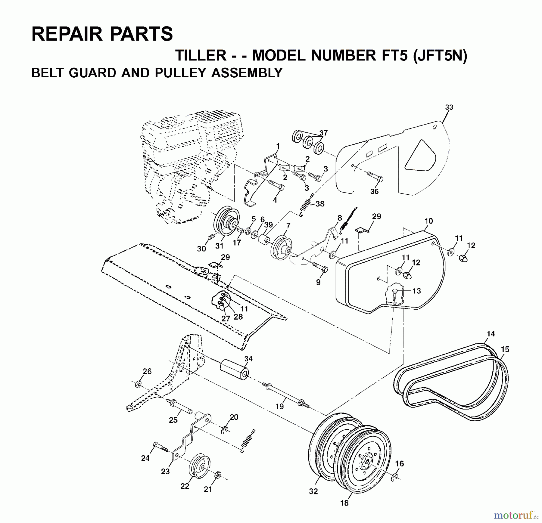 Jonsered Motorhacken / Kultivierer FT5 (JFT5N) - Jonsered Front-Tine Tiller (2001-01) BELT GUARD PULLEY