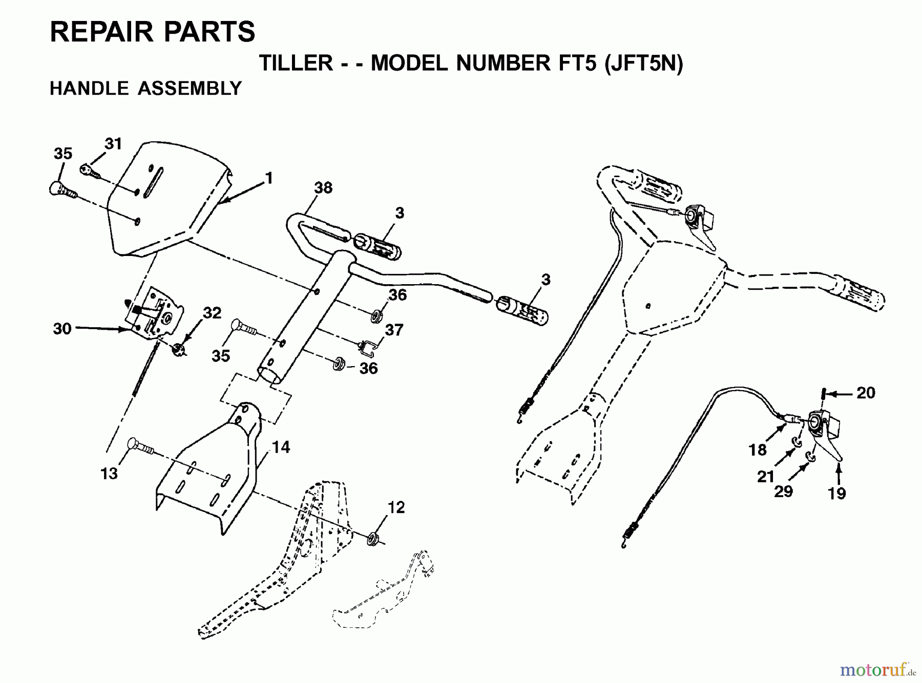  Jonsered Motorhacken / Kultivierer FT5 (JFT5N) - Jonsered Front-Tine Tiller (2001-01) HANDLE CONTROLS