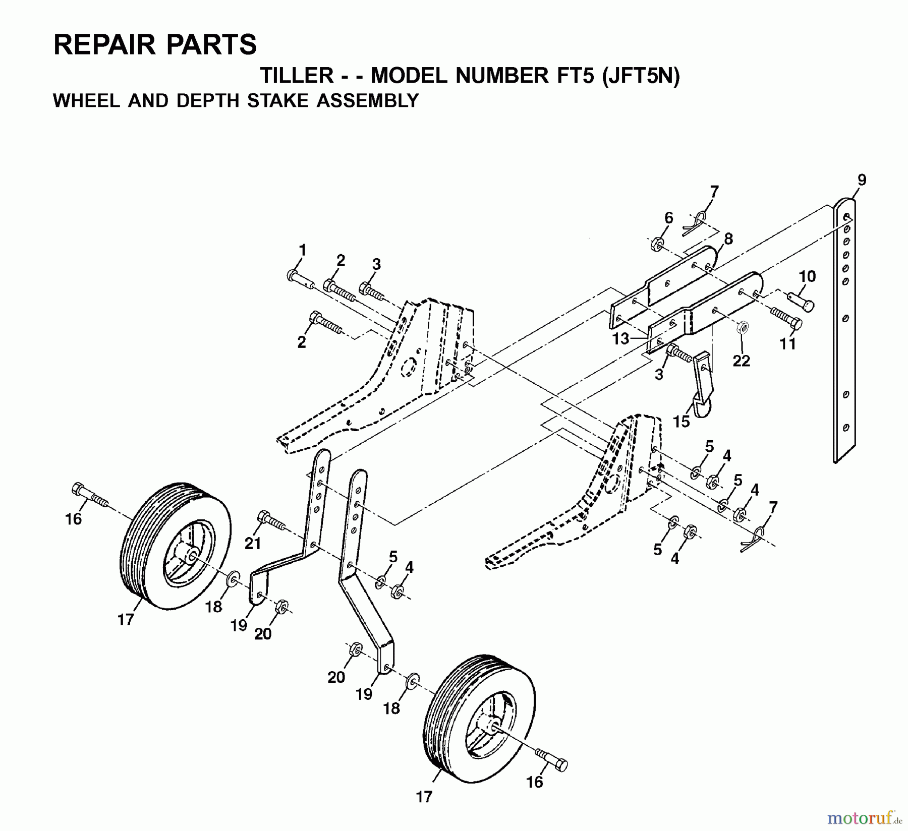 Jonsered Motorhacken / Kultivierer FT5 (JFT5N) - Jonsered Front-Tine Tiller (2001-01) WHEEL DEPTH STAKE ASSEMBLY