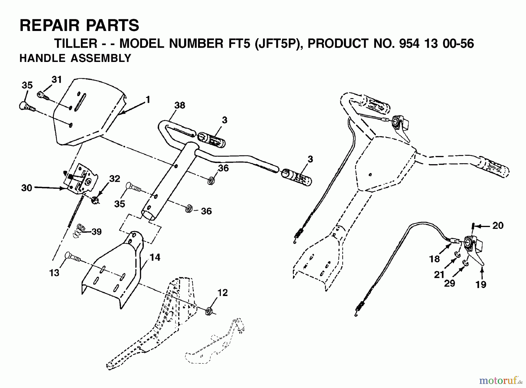 Jonsered Motorhacken / Kultivierer FT5 (JFT5P, 954130056) - Jonsered Front-Tine Tiller (2002-02) HANDLE CONTROLS