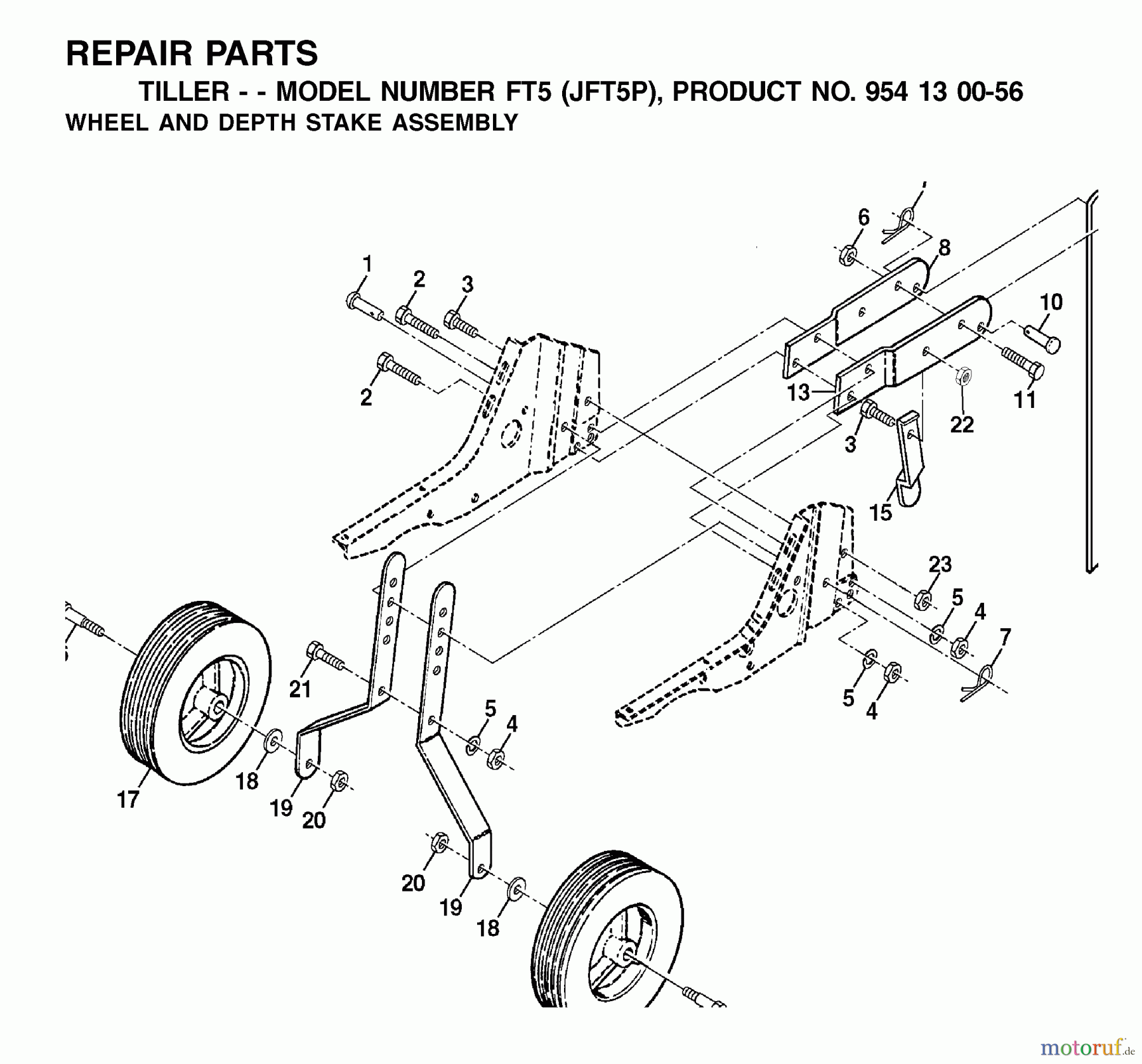 Jonsered Motorhacken / Kultivierer FT5 (JFT5P, 954130056) - Jonsered Front-Tine Tiller (2002-02) WHEEL DEPTH STAKE ASSEMBLY