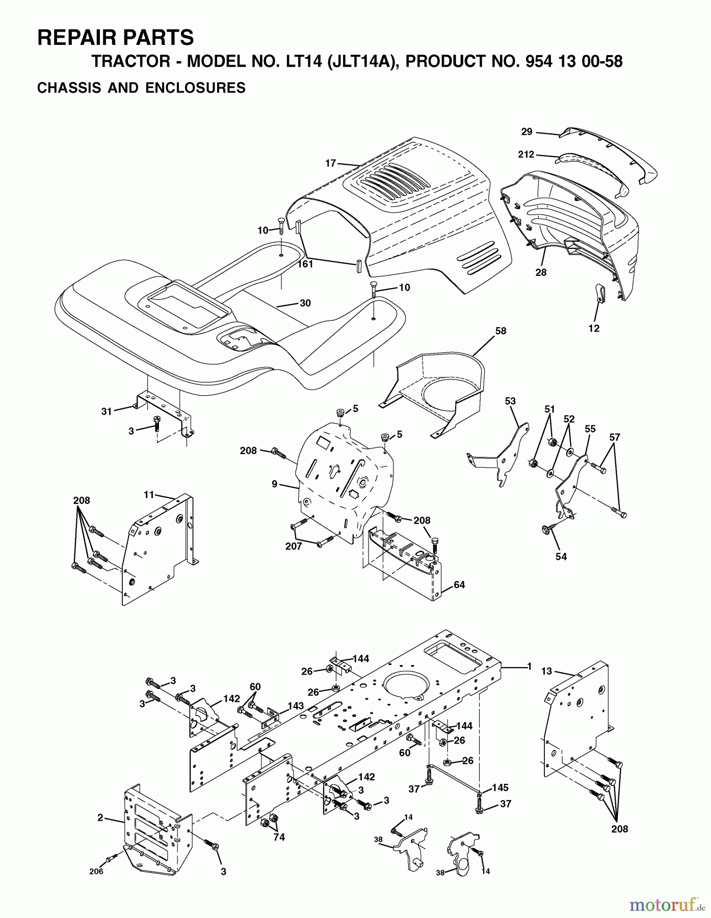 Jonsered Rasen und Garten Traktoren LT14 (JLT14A, 954130058) - Jonsered Lawn & Garden Tractor (2002-06) CHASSIS ENCLOSURES
