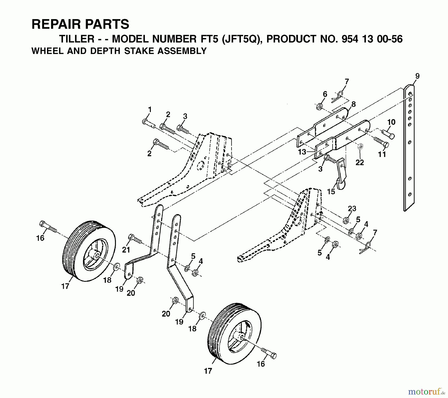 Jonsered Motorhacken / Kultivierer FT5 (JFT5Q, 954130056) - Jonsered Front-Tine Tiller (2002-03) WHEEL DEPTH STAKE ASSEMBLY