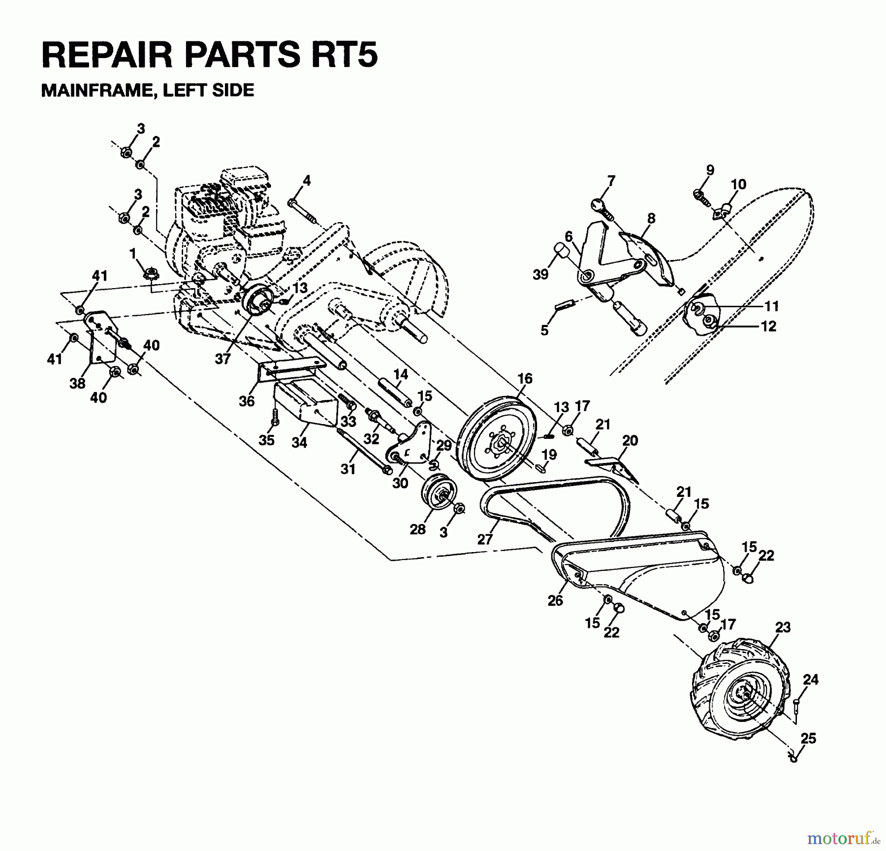 Jonsered Motorhacken / Kultivierer RT5 - Jonsered Rear-Tine Tiller (1995-01) MAINFRAME LEFT SIDE