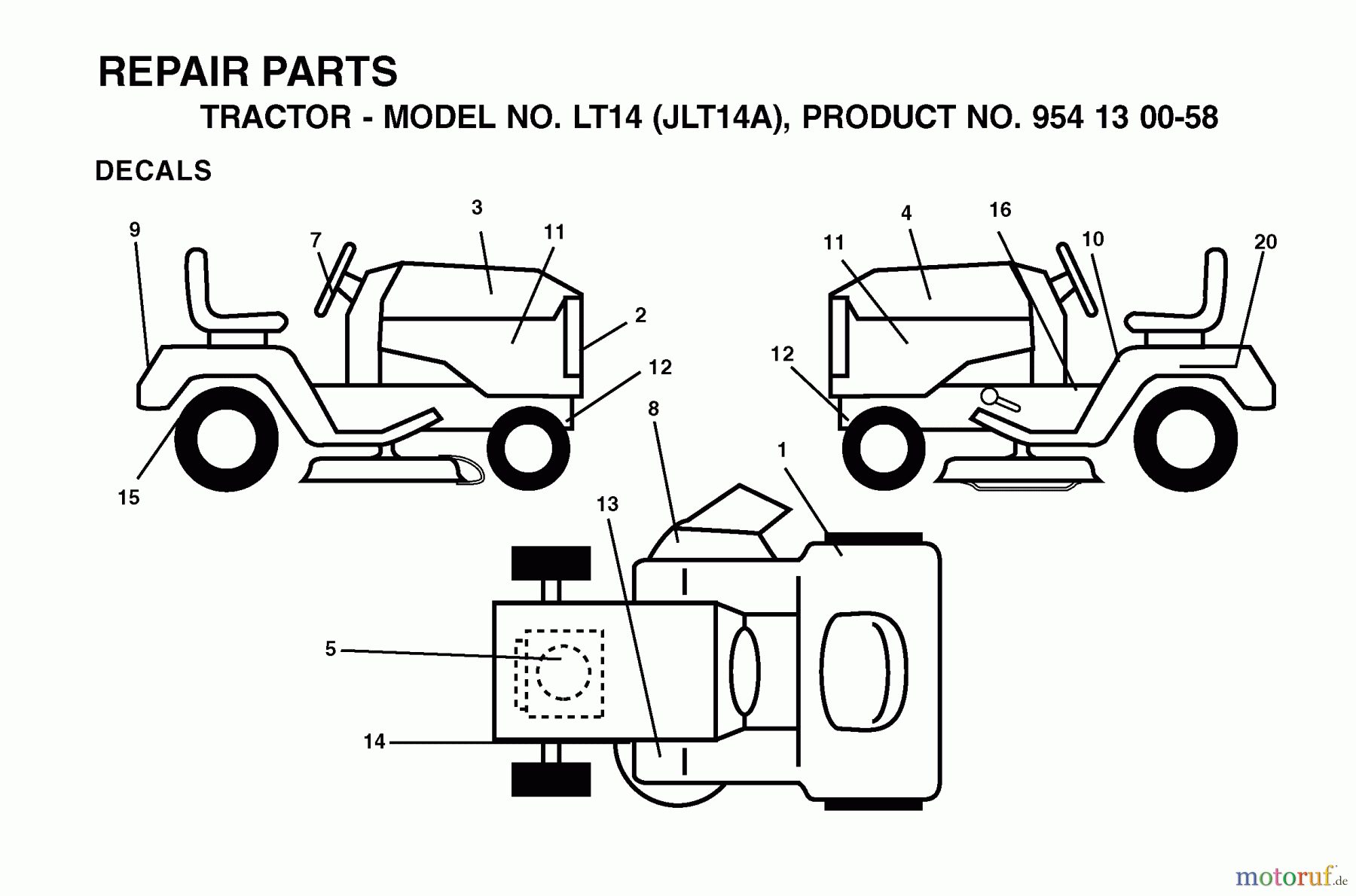 Jonsered Rasen und Garten Traktoren LT14 (JLT14A, 954130058) - Jonsered Lawn & Garden Tractor (2002-06) DECALS