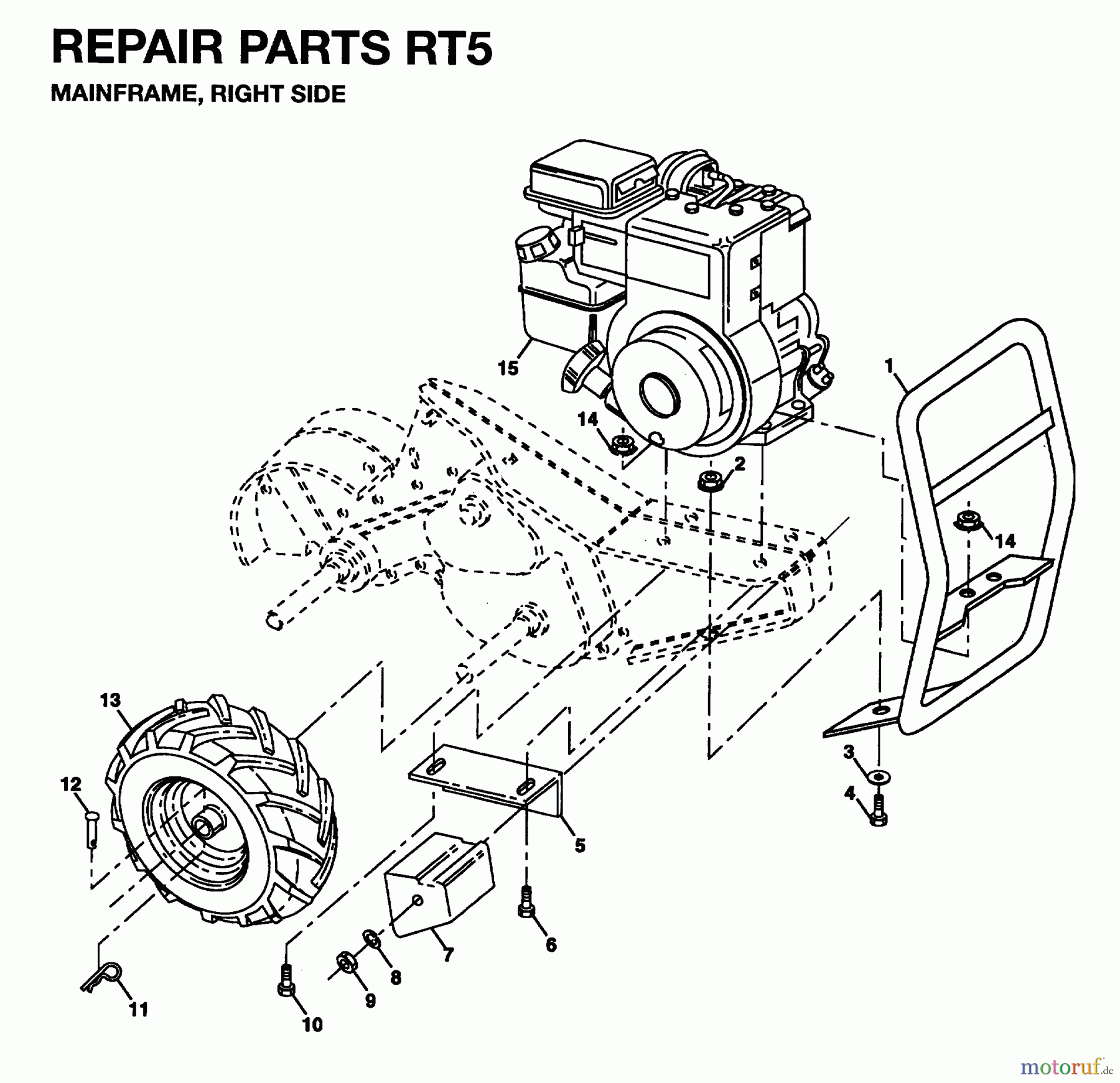  Jonsered Motorhacken / Kultivierer RT5 - Jonsered Rear-Tine Tiller (1995-01) MAINFRAME RIGHT SIDE
