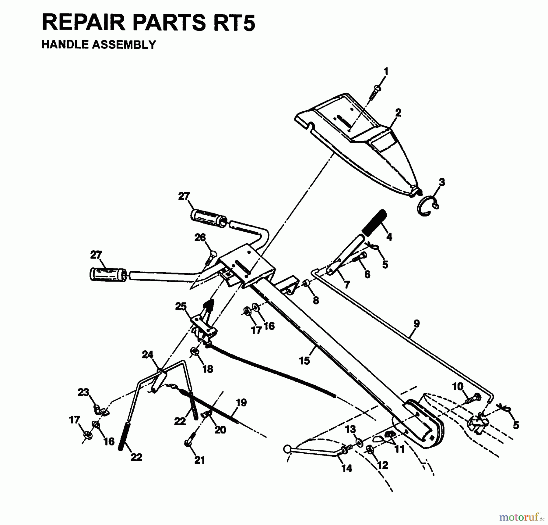 Jonsered Motorhacken / Kultivierer RT5 - Jonsered Rear-Tine Tiller (1995-01) HANDLE