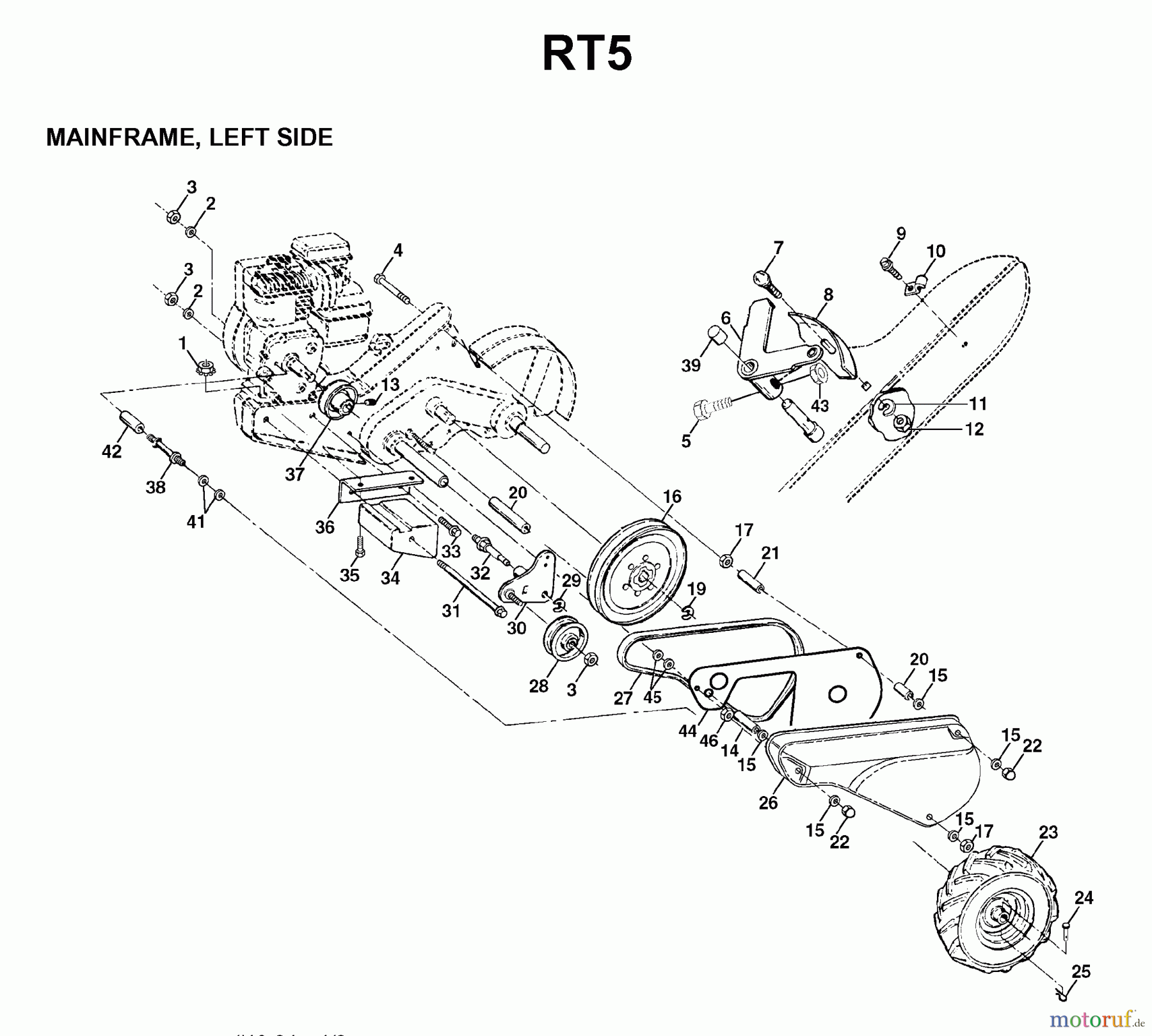 Jonsered Motorhacken / Kultivierer FT5 - Jonsered Front-Tine Tiller (1998-04) MAINFRAME LEFT SIDE