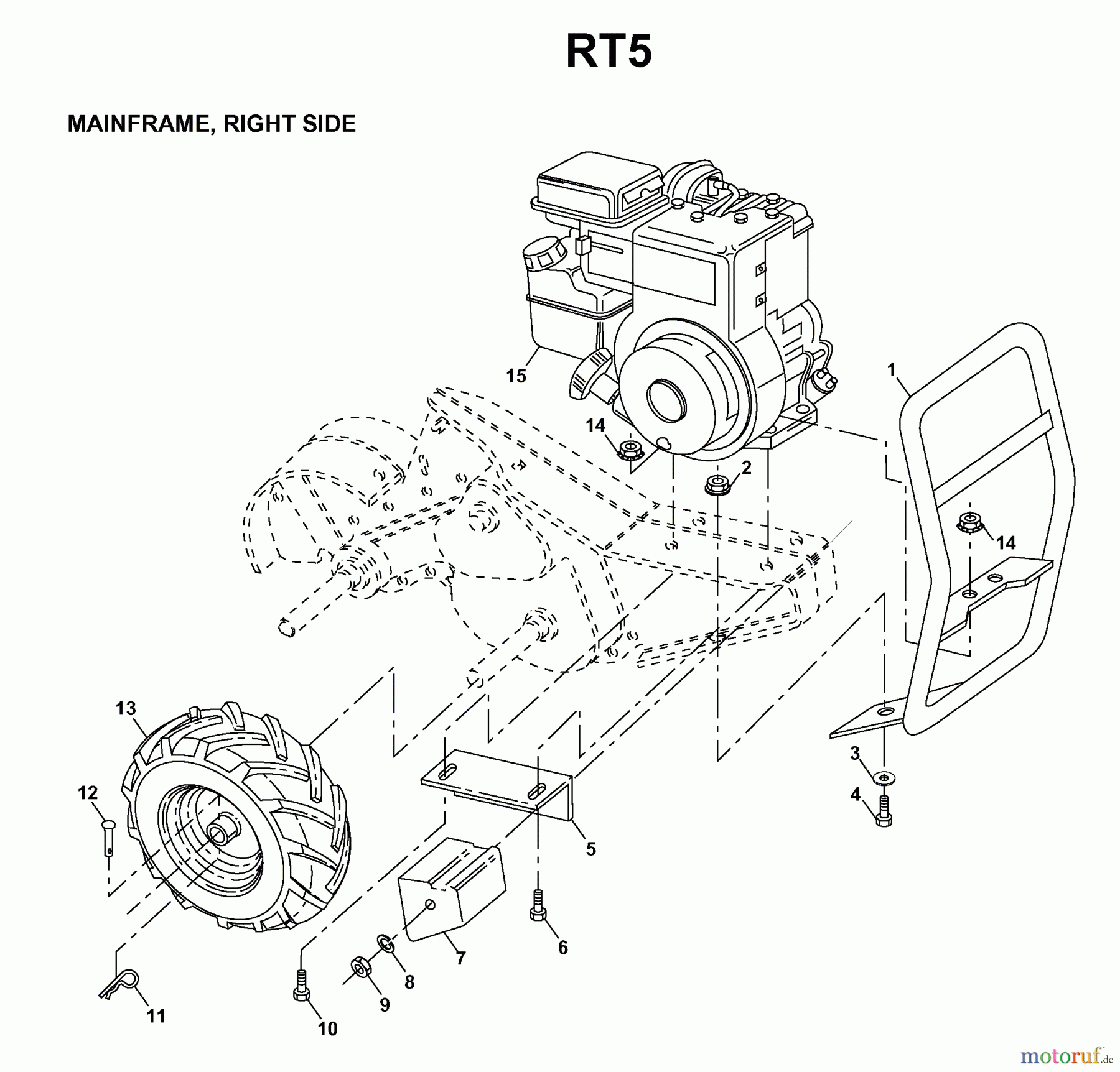 Jonsered Motorhacken / Kultivierer FT5 - Jonsered Front-Tine Tiller (1998-04) MAINFRAME RIGHT SIDE