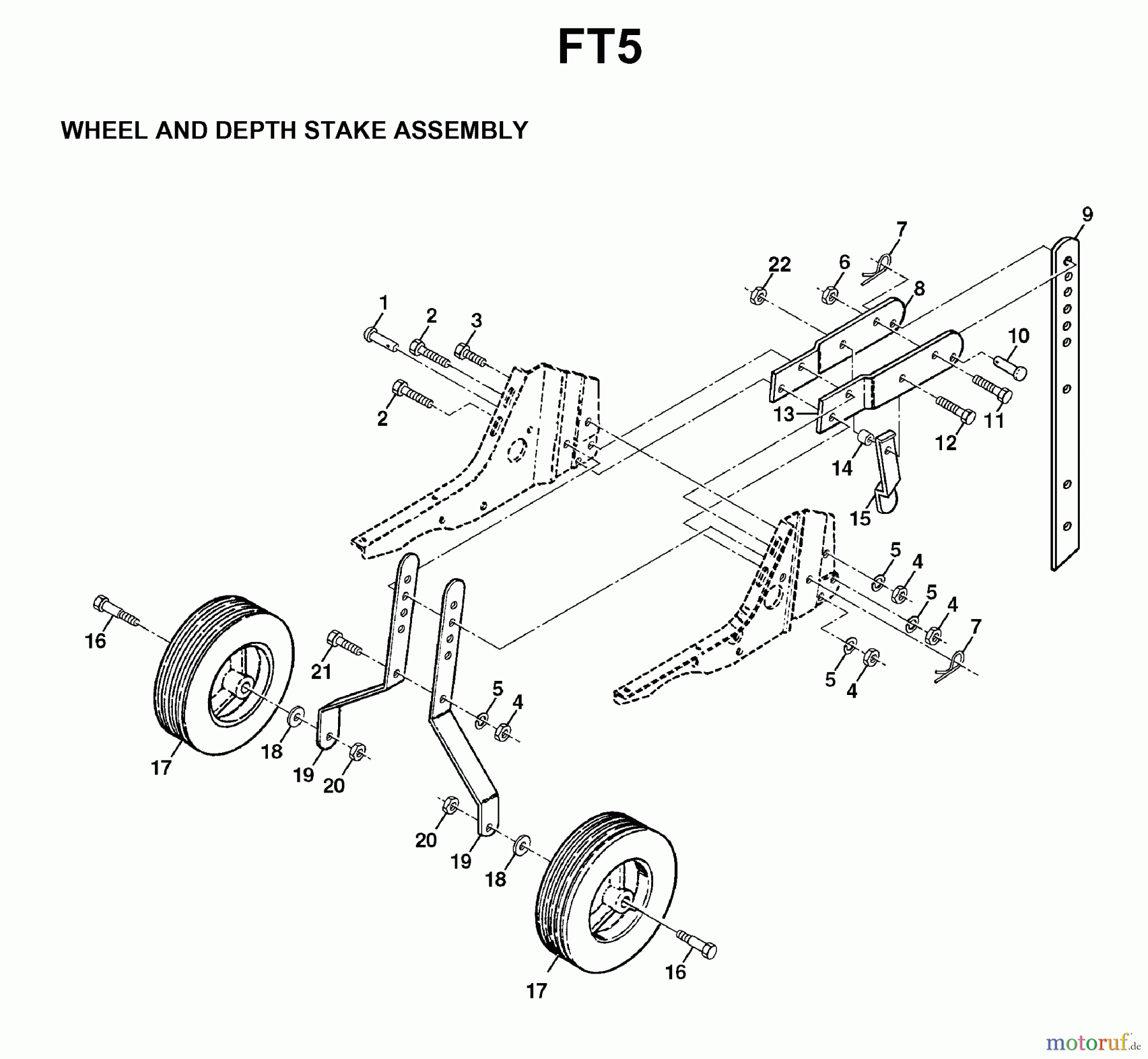 Jonsered Motorhacken / Kultivierer FT5 - Jonsered Front-Tine Tiller (1998-04) WHEEL DEPTH STAKE ASSEMBLY