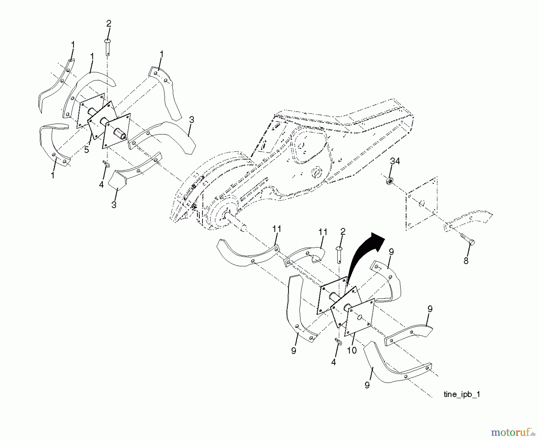  Jonsered Motorhacken / Kultivierer MRT 6 (96091002100) - Jonsered Rear-Tine Tiller (2010-10) TINE ASSEMBLY