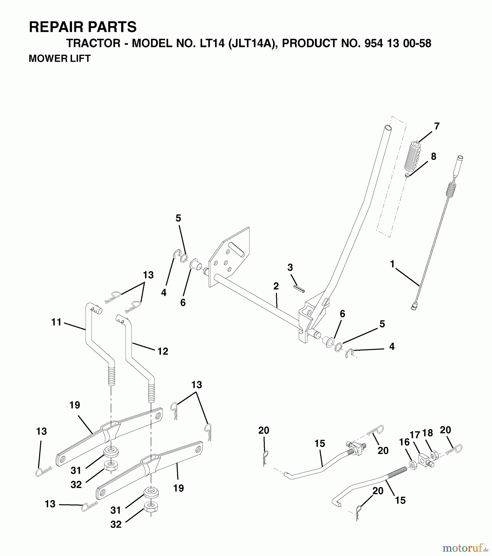  Jonsered Rasen  und Garten Traktoren LT14 (JLT14A, 954130058) - Jonsered Lawn & Garden Tractor (2002-06) MOWER LIFT / DECK LIFT