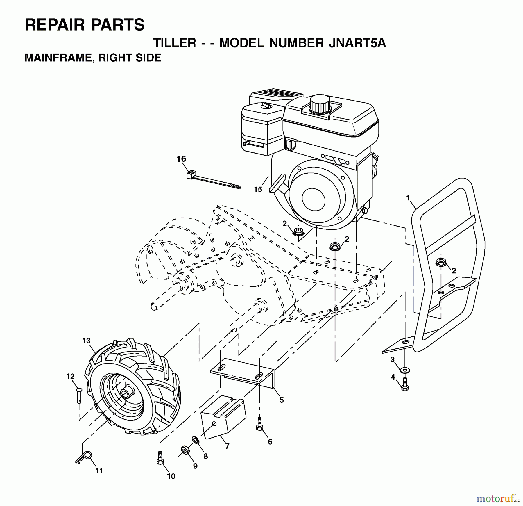 Jonsered Motorhacken / Kultivierer RT5 (JNART5A) - Jonsered Rear-Tine Tiller (2003-01) MAINFRAME RIGHT SIDE