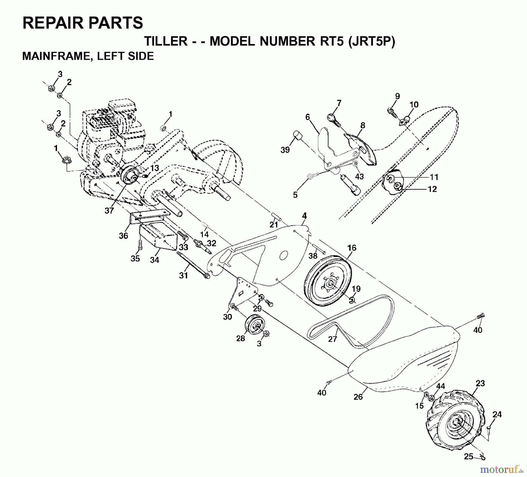 Jonsered Motorhacken / Kultivierer RT5 (JRT5P) - Jonsered Rear-Tine Tiller (2000-02) MAINFRAME LEFT SIDE