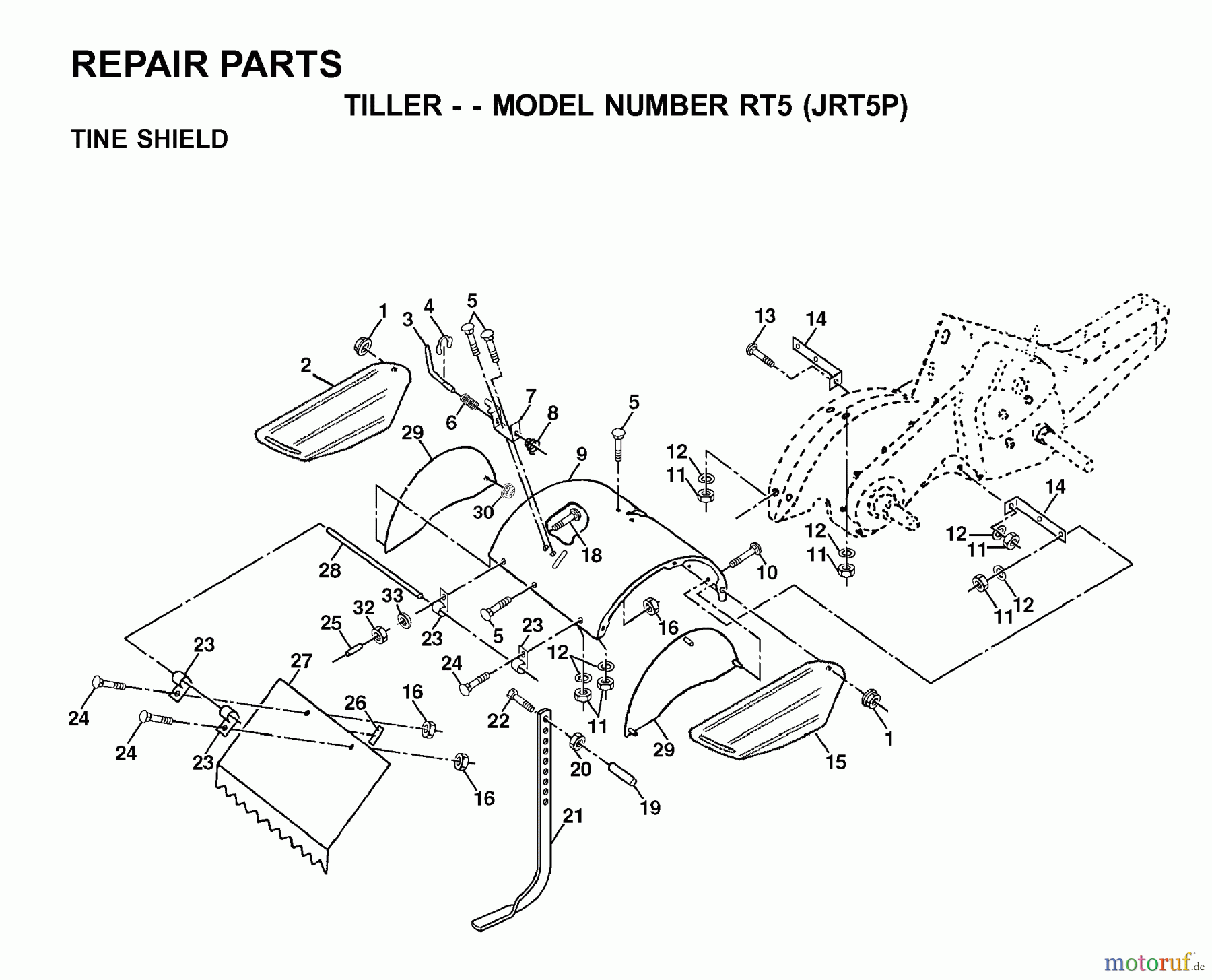 Jonsered Motorhacken / Kultivierer RT5 (JRT5P) - Jonsered Rear-Tine Tiller (2000-02) TINE SHIELD