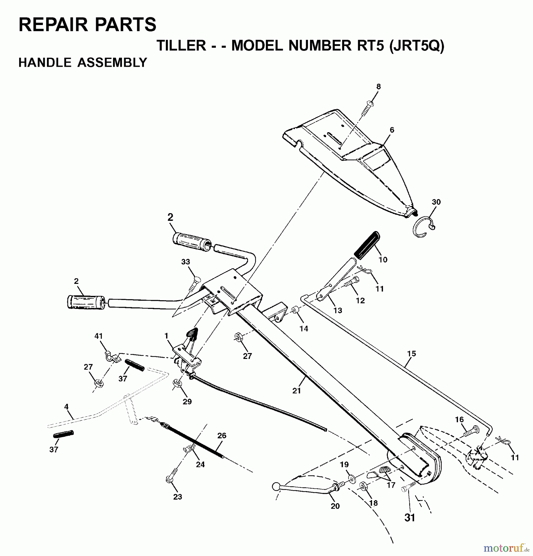 Jonsered Motorhacken / Kultivierer RT5 (JRT5Q) - Jonsered Rear-Tine Tiller (2001-01) HANDLE CONTROLS
