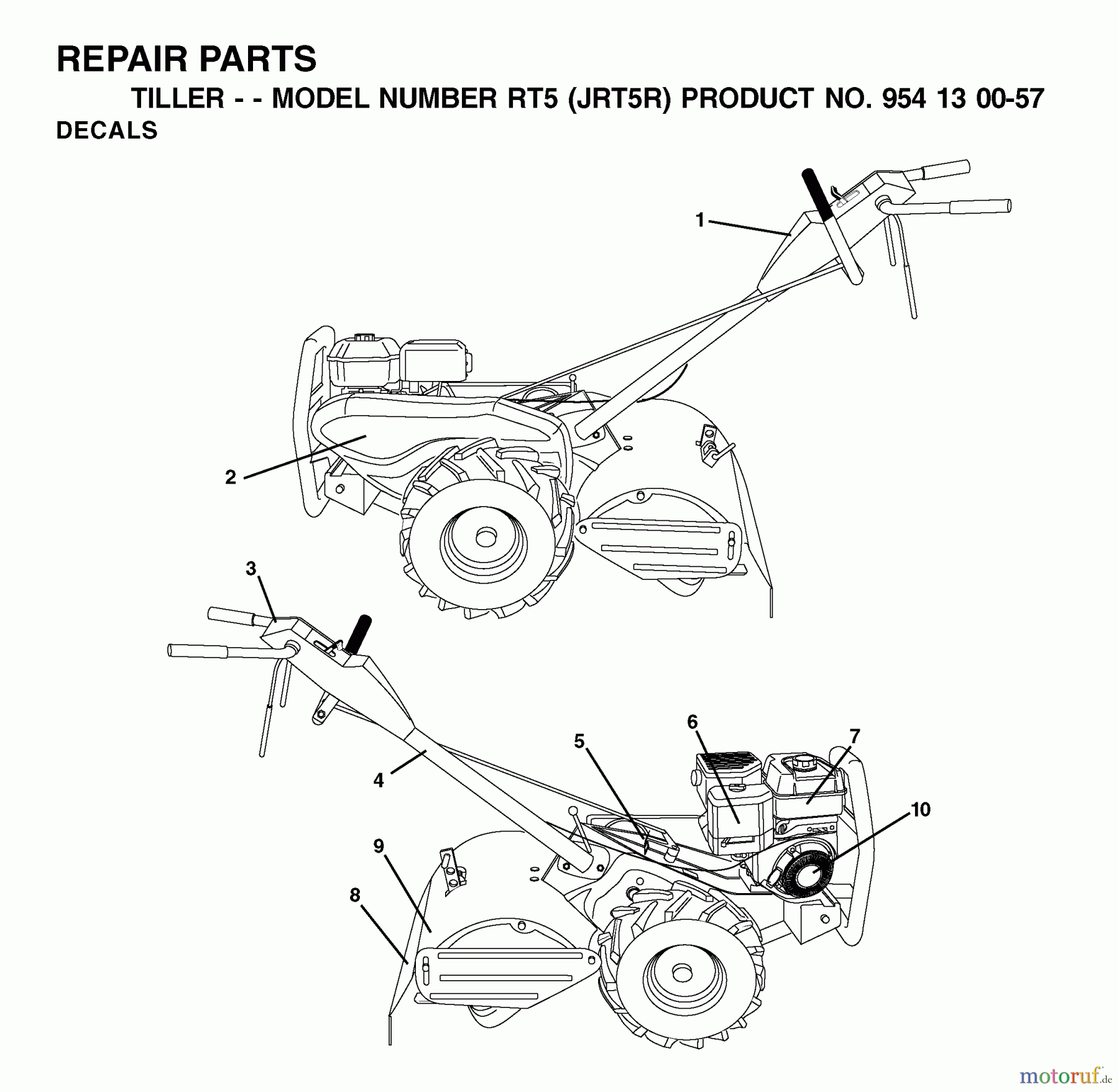  Jonsered Motorhacken / Kultivierer RT5 (JRT5R, 954130057) - Jonsered Rear-Tine Tiller (2002-02) DECALS