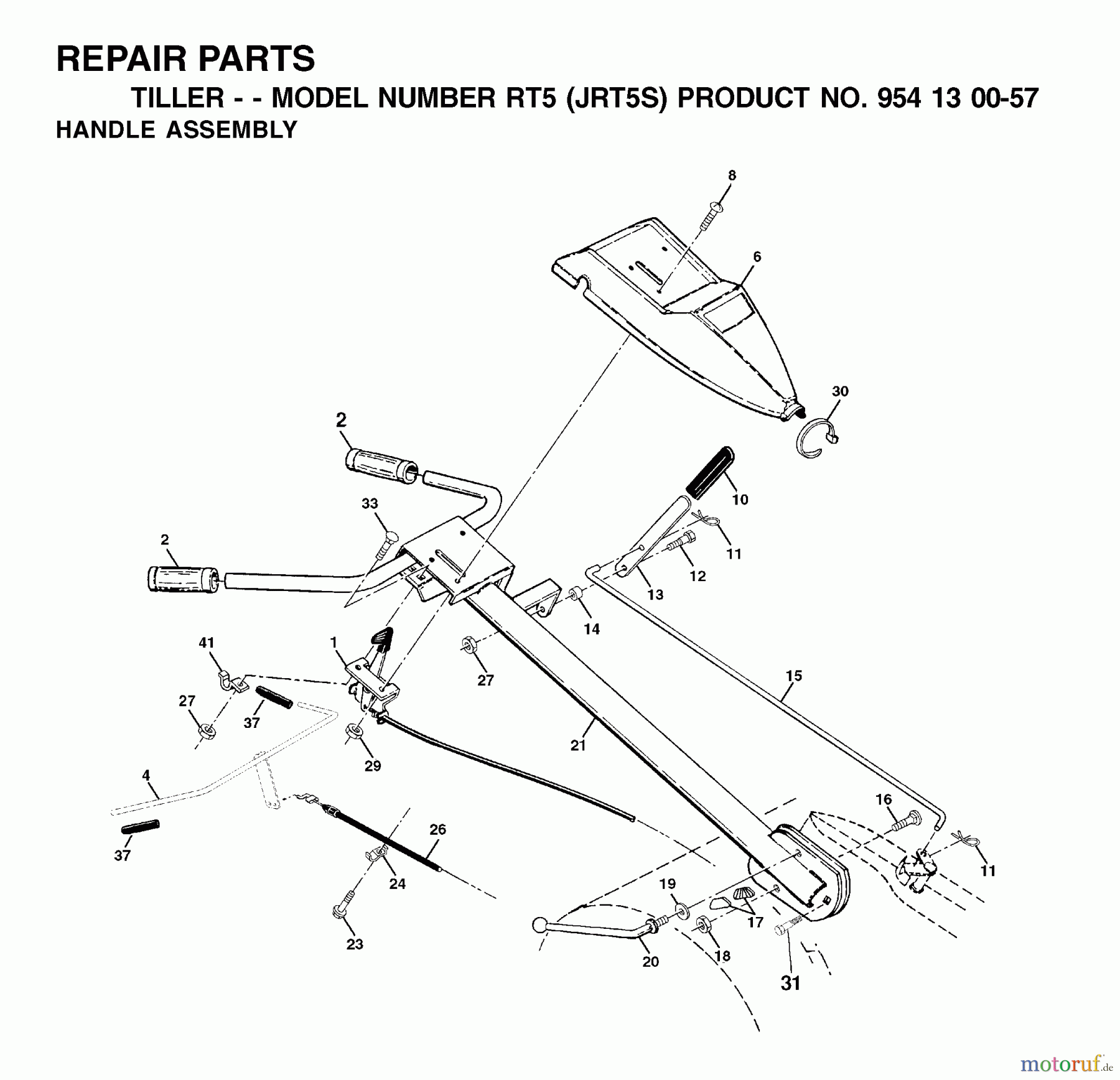 Jonsered Motorhacken / Kultivierer RT5 (JRT5S, 954130057) - Jonsered Rear-Tine Tiller (2002-03) HANDLE CONTROLS