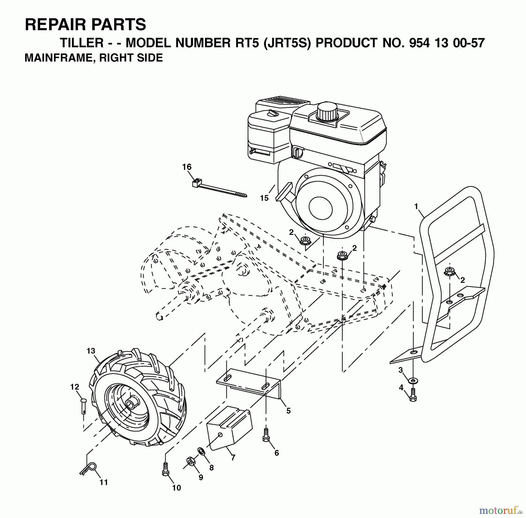 Jonsered Motorhacken / Kultivierer RT5 (JRT5S, 954130057) - Jonsered Rear-Tine Tiller (2002-03) MAINFRAME RIGHT SIDE