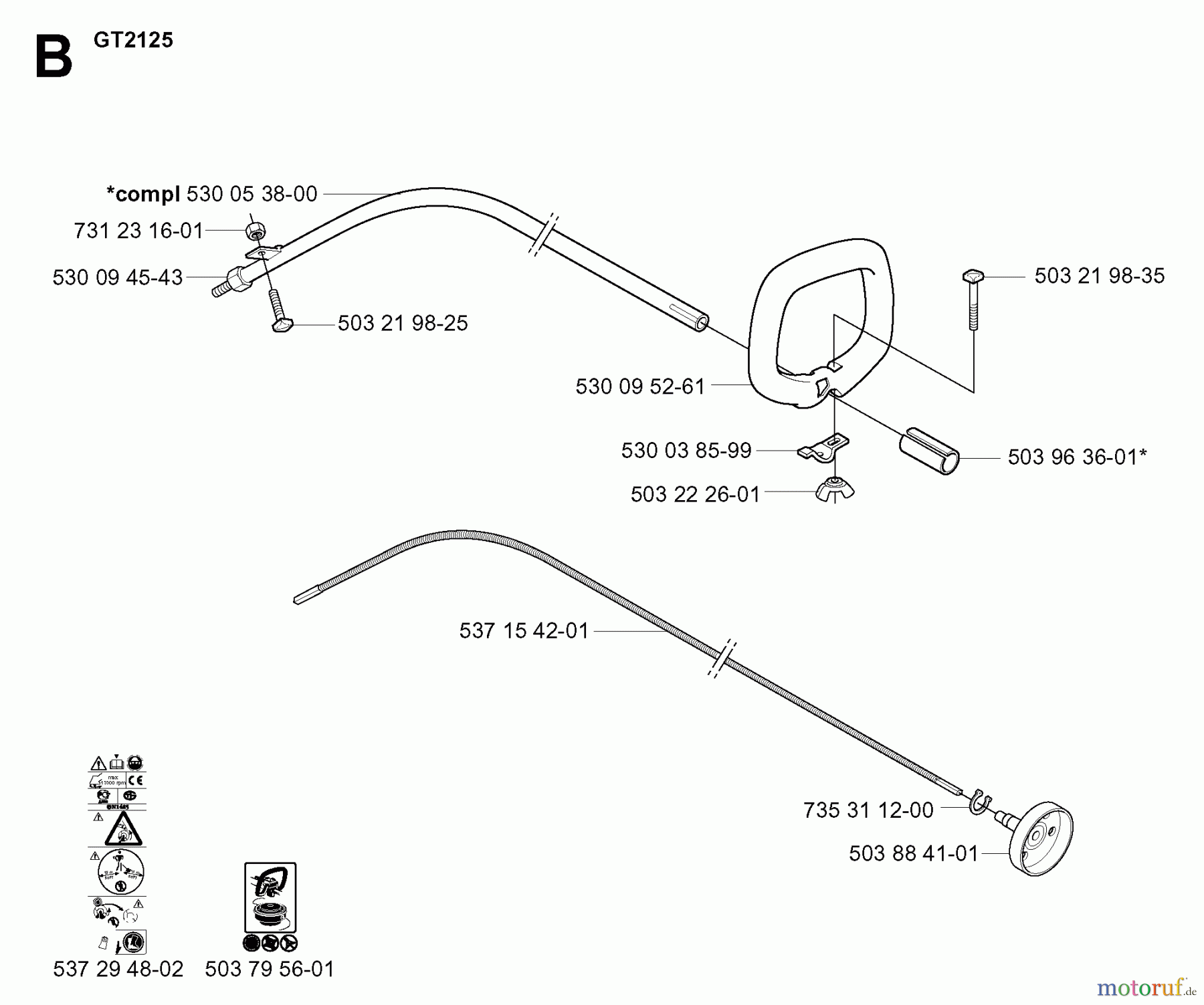 Jonsered Motorsensen, Trimmer BC2125 - Jonsered Brushcutter (2004-01) SHAFT HANDLE #1