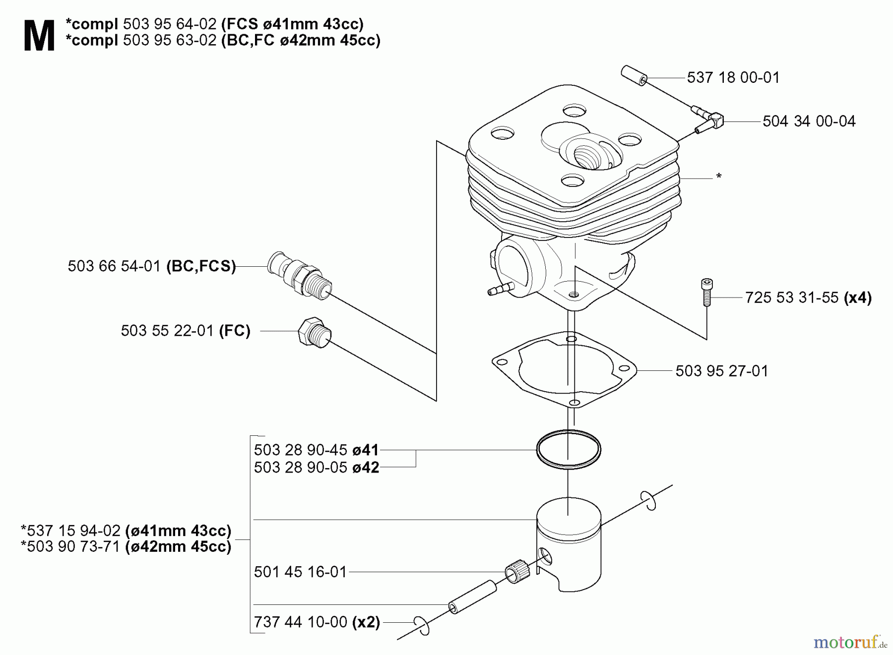 Jonsered Motorsensen, Trimmer FC2145 - Jonsered String/Brush Trimmer (2004-08) CYLINDER PISTON