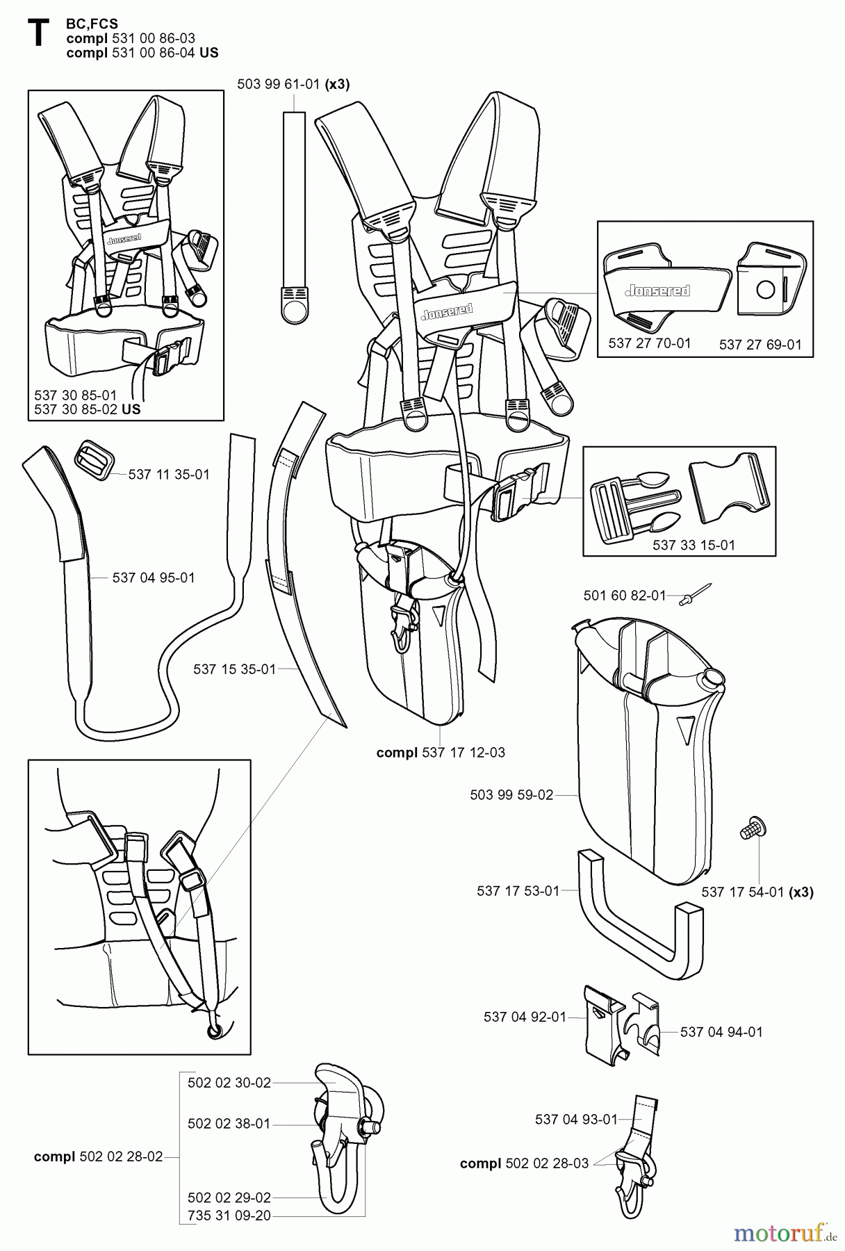 Jonsered Motorsensen, Trimmer BC2145 - Jonsered Brushcutter (2004-08) HARNESS #2