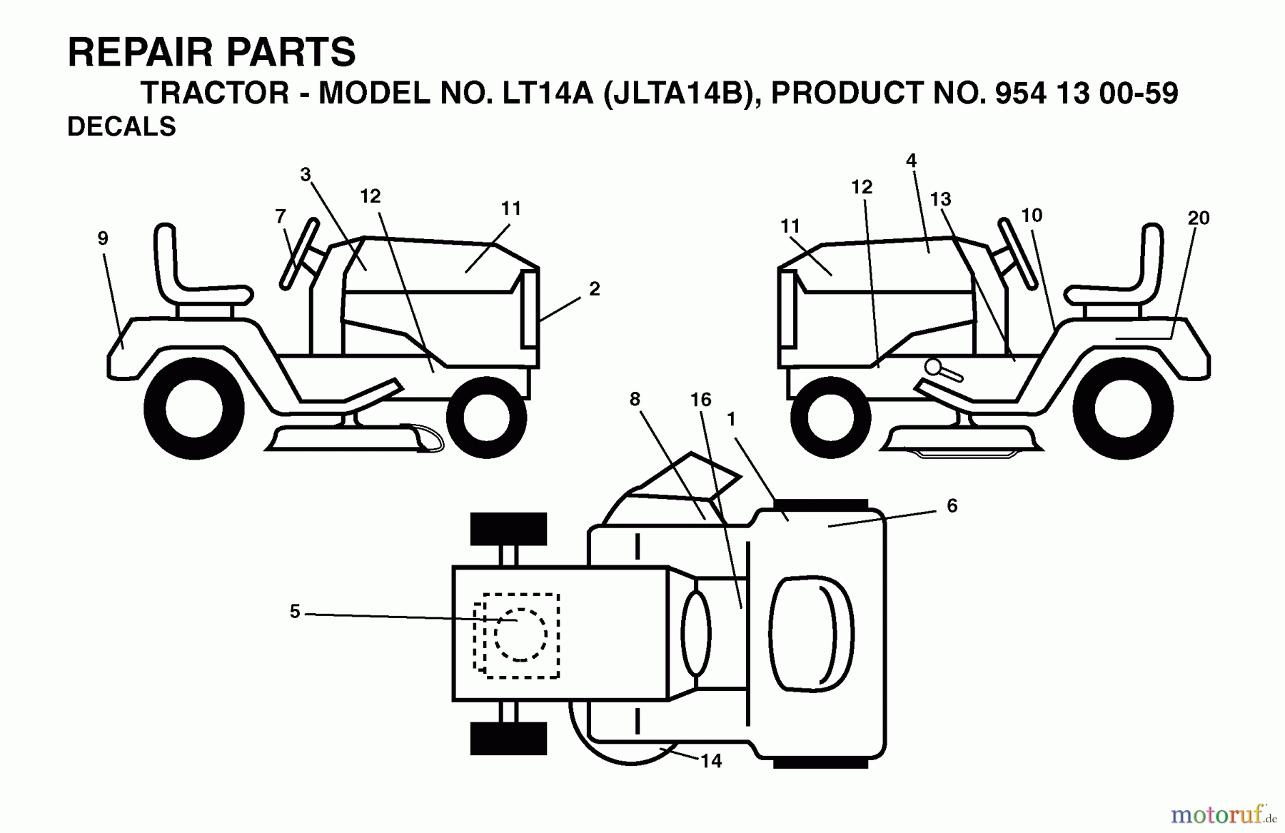 Jonsered Rasen und Garten Traktoren LT14A (JLTA14B, 954130059) - Jonsered Lawn & Garden Tractor (2003-01) DECALS