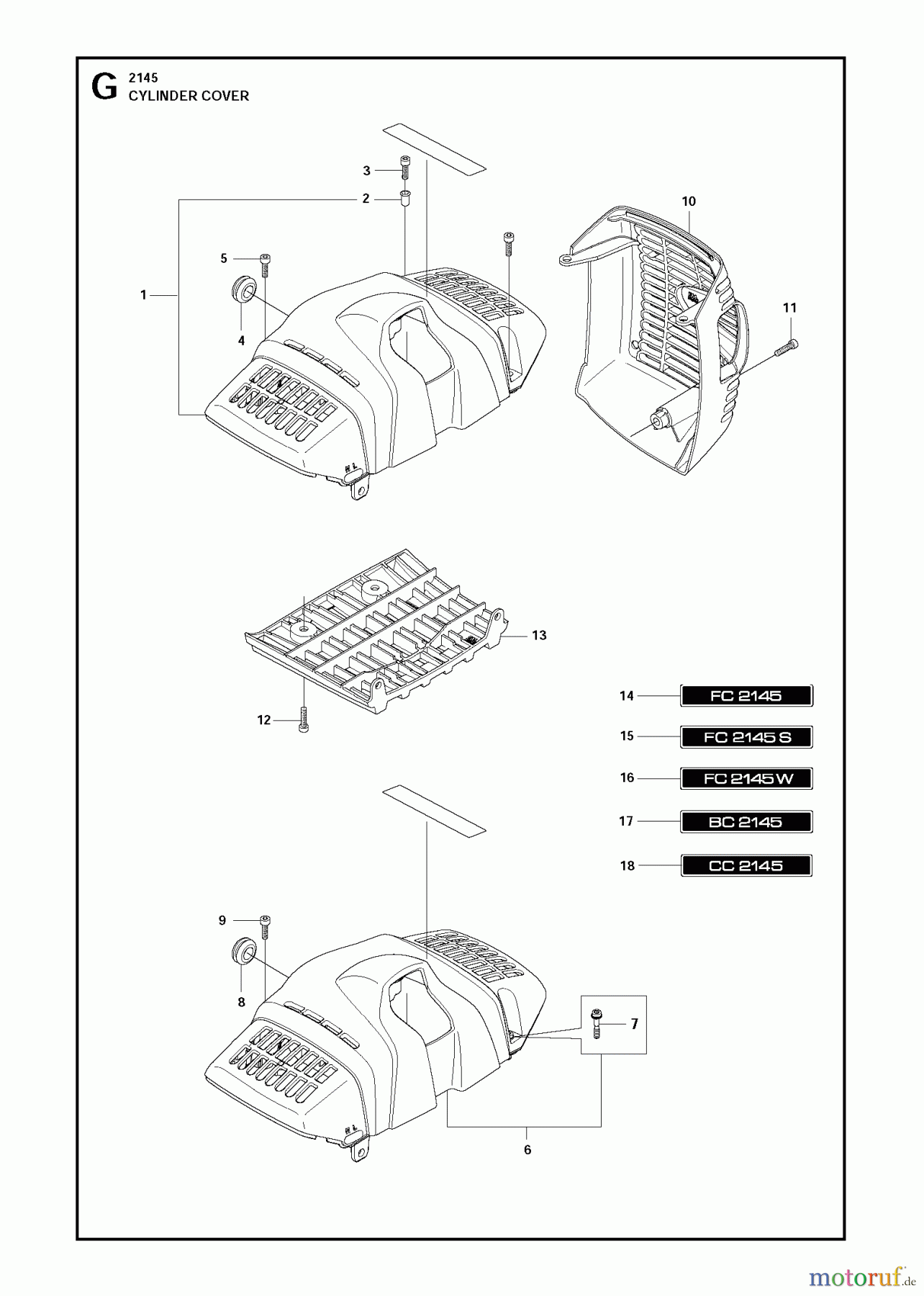 Jonsered Motorsensen, Trimmer BC2145 - Jonsered Brushcutter (2011-02) CYLINDER COVER