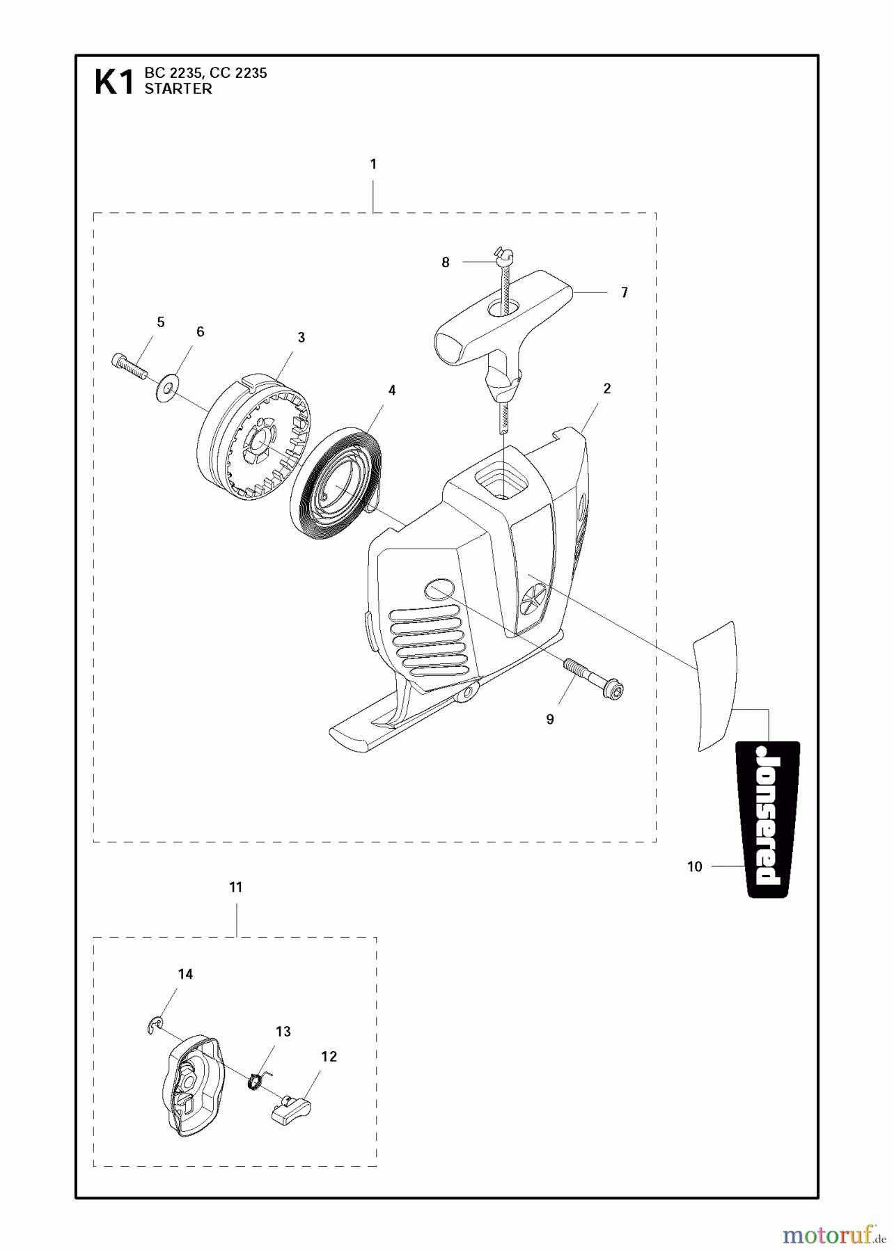 Jonsered Motorsensen, Trimmer CC2235 - Jonsered String/Brush Trimmer (2011-02) STARTER #1