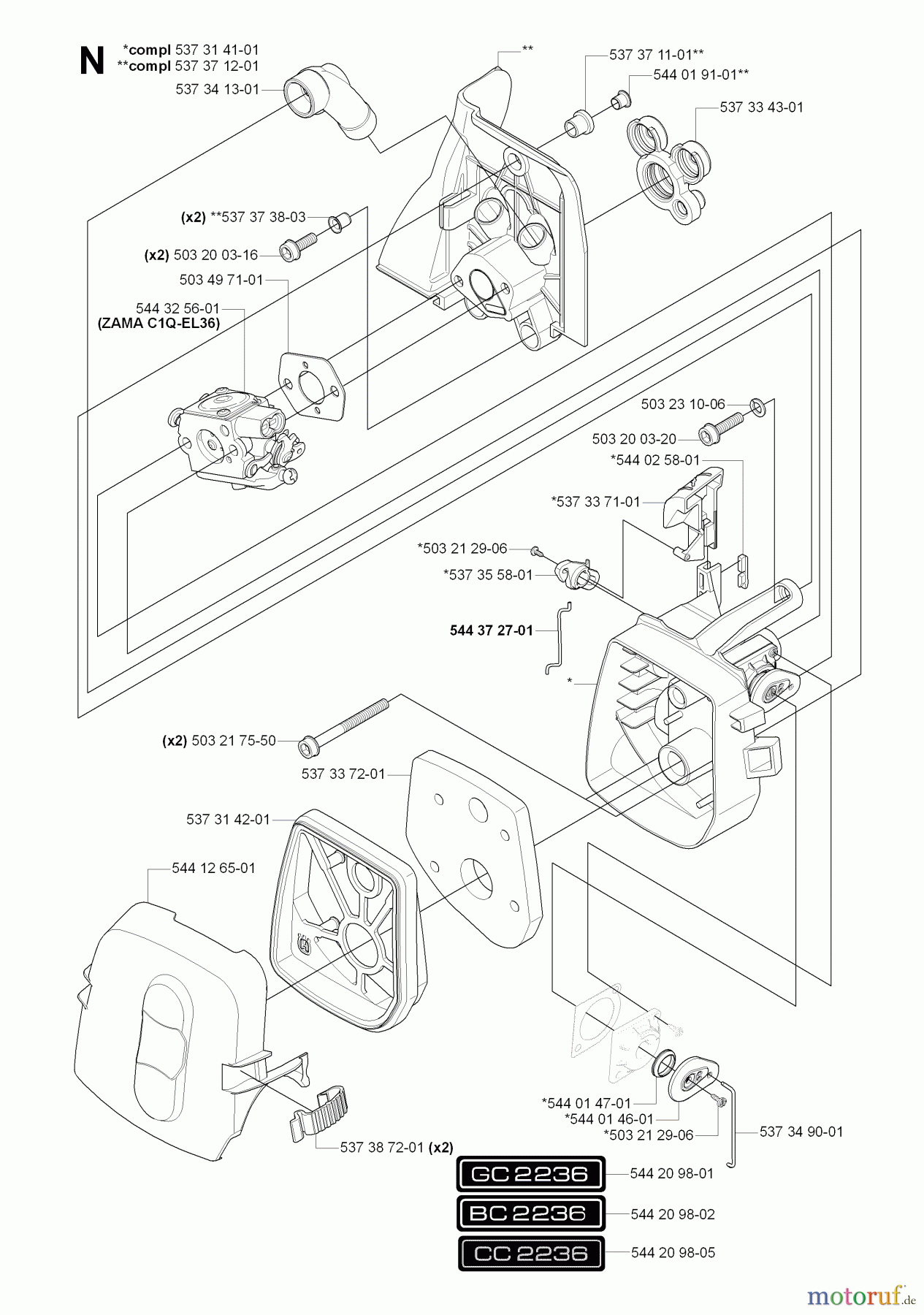 Jonsered Motorsensen, Trimmer GC2236 - Jonsered String/Brush Trimmer (2008-09) CARBURETOR AIR FILTER