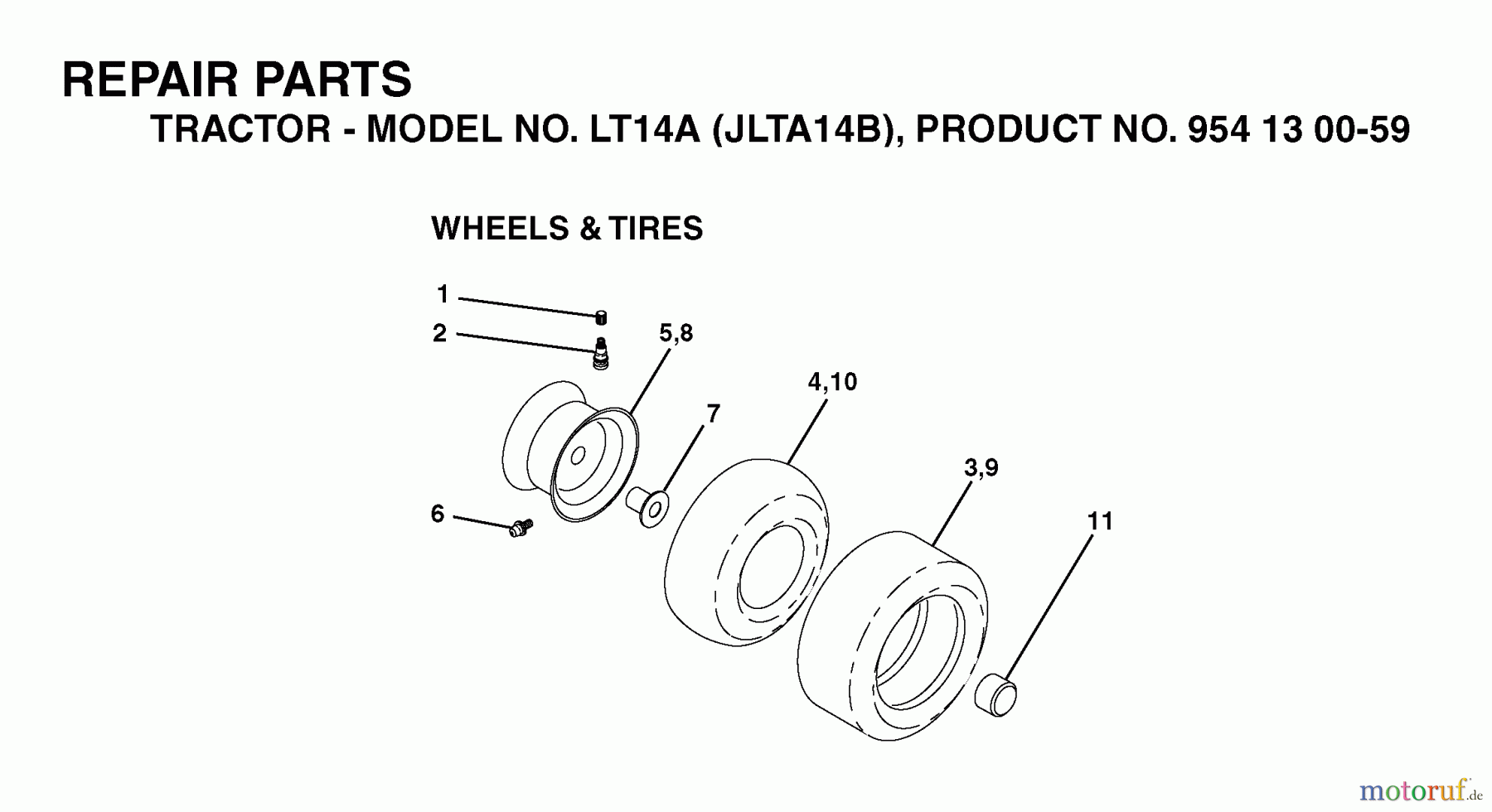 Jonsered Rasen und Garten Traktoren LT14A (JLTA14B, 954130059) - Jonsered Lawn & Garden Tractor (2003-01) WHEELS TIRES
