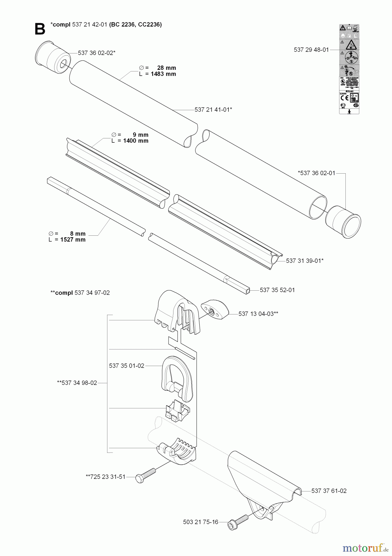 Jonsered Motorsensen, Trimmer CC2236 - Jonsered String/Brush Trimmer (2008-09) SHAFT