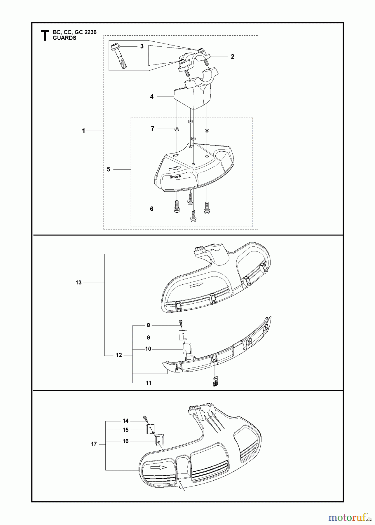 Jonsered Motorsensen, Trimmer GC2236 - Jonsered String/Brush Trimmer (2010-11) GUARDS