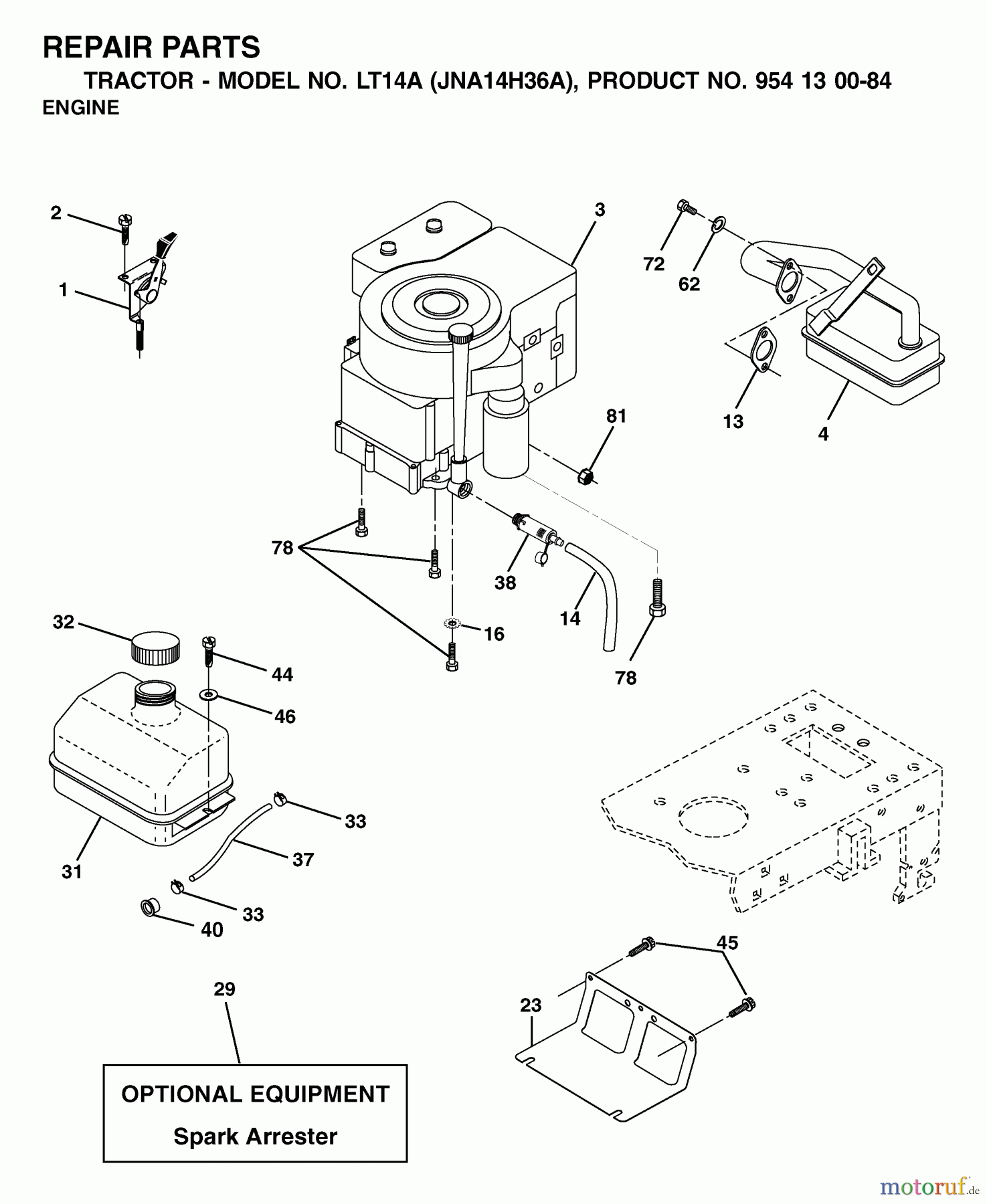  Jonsered Rasen  und Garten Traktoren LT14A (JNA14H36A, 954130084) - Jonsered Lawn & Garden Tractor (2003-01) ENGINE CUTTING EQUIPMENT