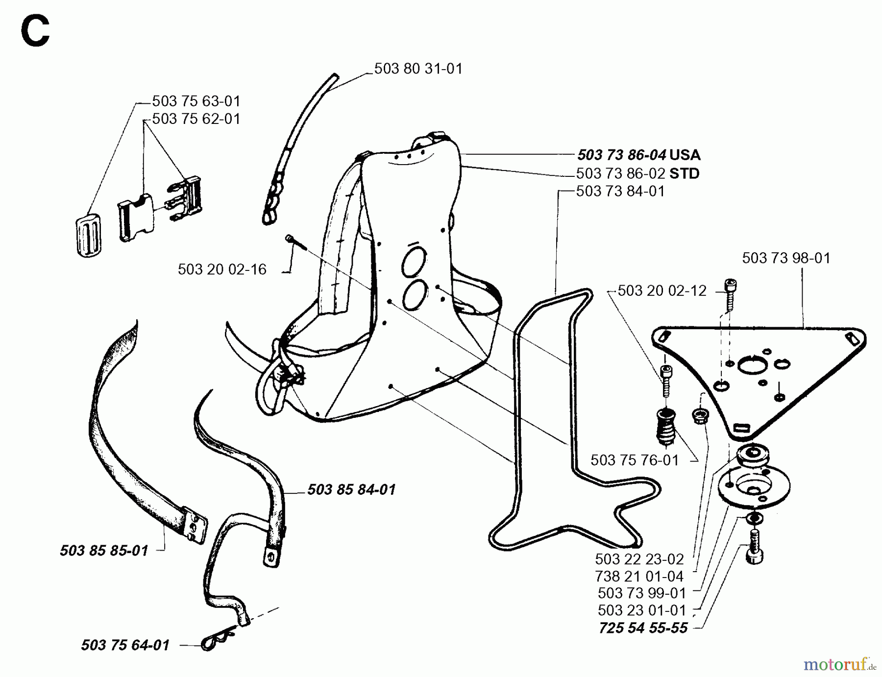 Jonsered Motorsensen, Trimmer BP40 - Jonsered String/Brush Trimmer (1996-03) HARNESS