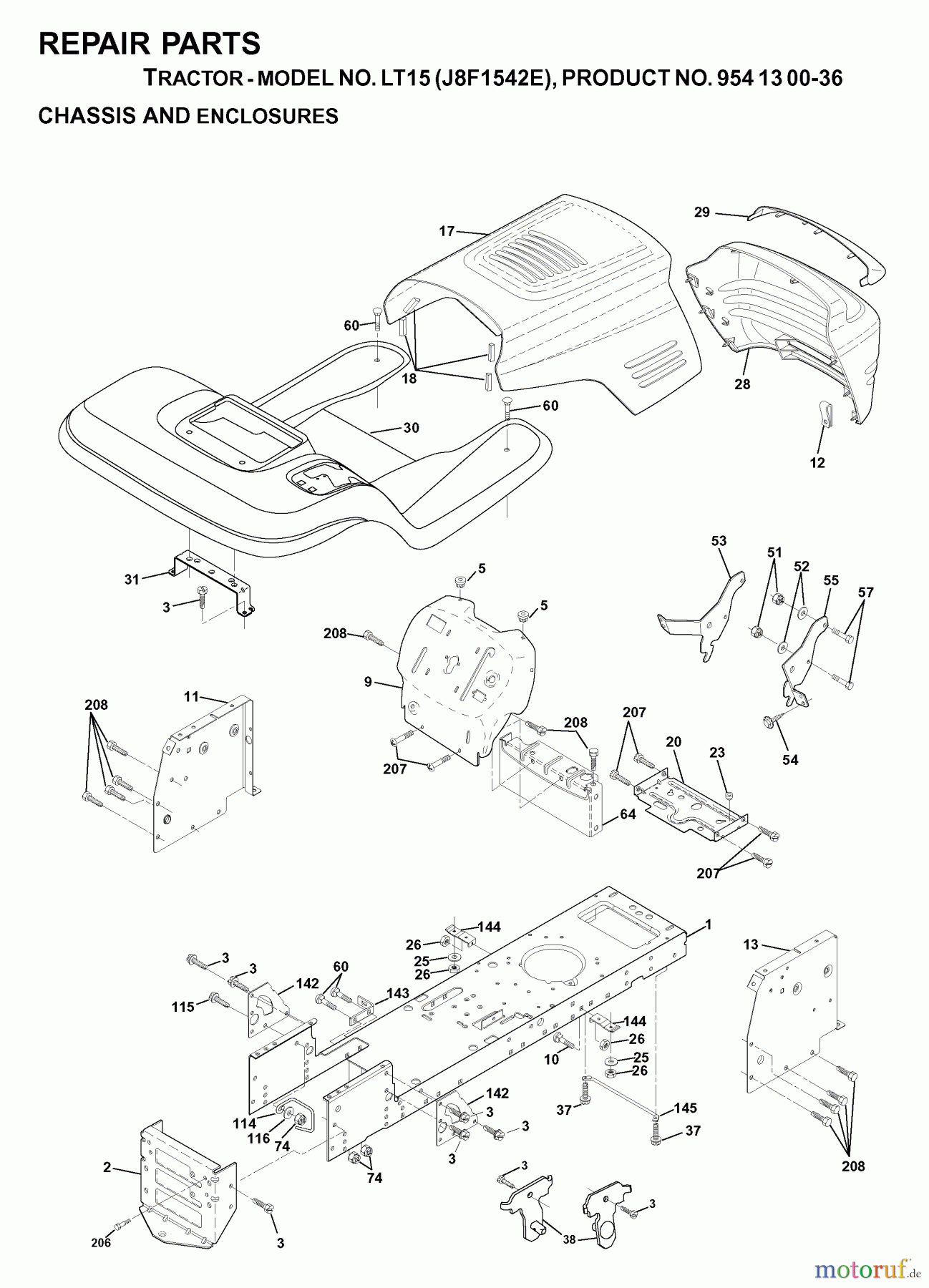 Jonsered Rasen und Garten Traktoren LT15 (J8F1542E, 954130036) - Jonsered Lawn & Garden Tractor (2000-03) CHASSIS ENCLOSURES