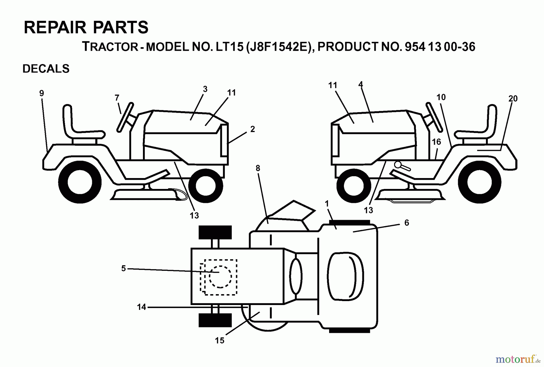 Jonsered Rasen und Garten Traktoren LT15 (J8F1542E, 954130036) - Jonsered Lawn & Garden Tractor (2000-03) DECALS