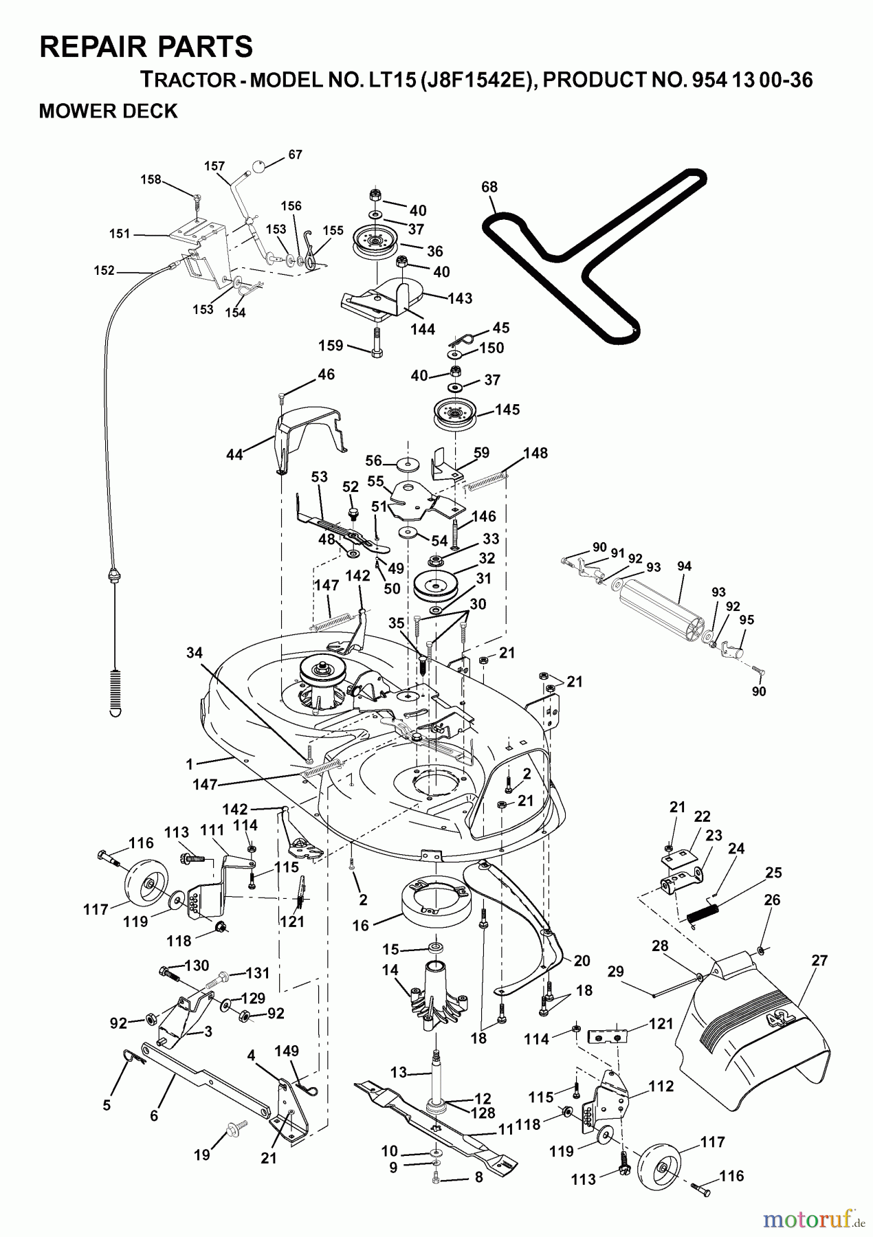 Jonsered Rasen und Garten Traktoren LT15 (J8F1542E, 954130036) - Jonsered Lawn & Garden Tractor (2000-03) MOWER DECK / CUTTING DECK