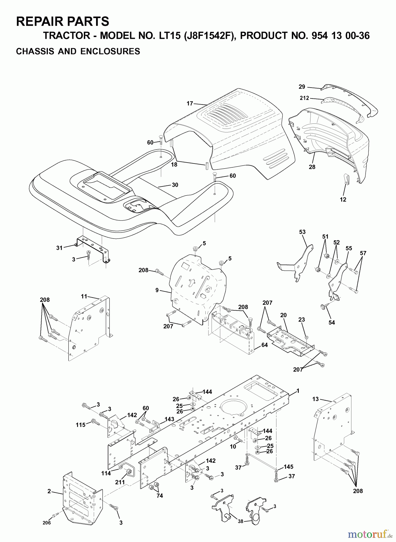 Jonsered Rasen und Garten Traktoren LT15 (J8F1542F, 954130036) - Jonsered Lawn & Garden Tractor (2000-04) CHASSIS ENCLOSURES