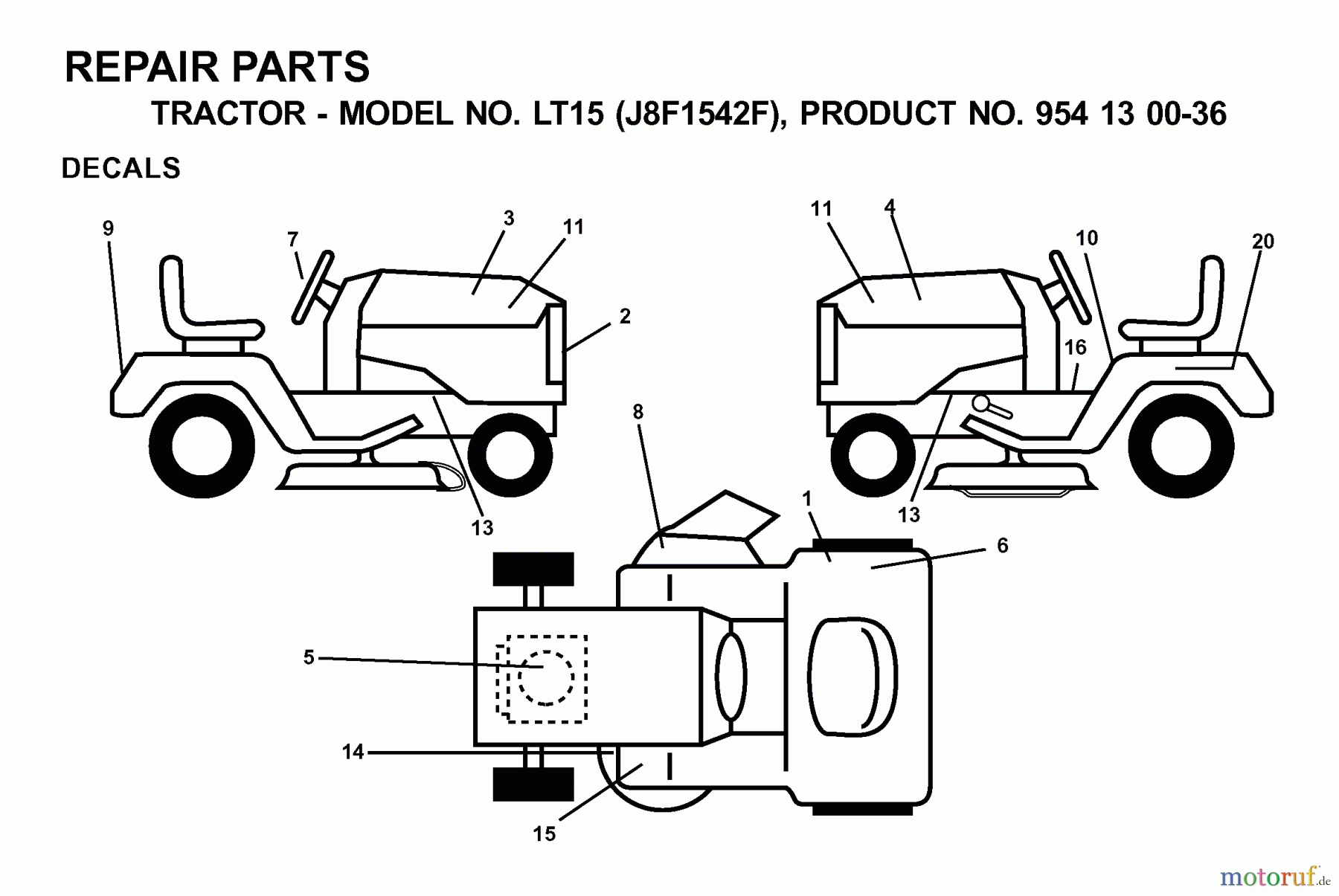Jonsered Rasen und Garten Traktoren LT15 (J8F1542F, 954130036) - Jonsered Lawn & Garden Tractor (2000-04) DECALS