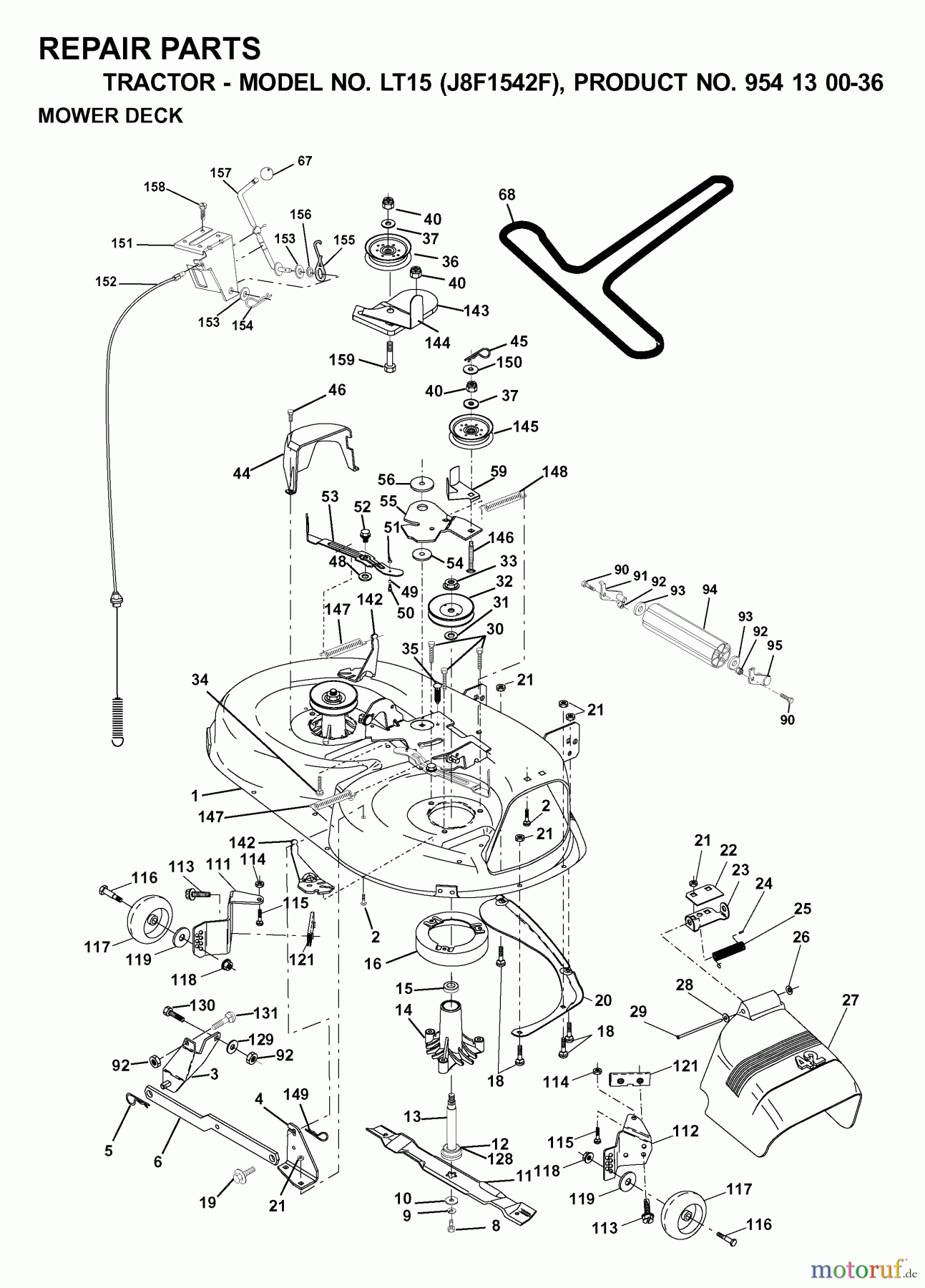 Jonsered Rasen und Garten Traktoren LT15 (J8F1542F, 954130036) - Jonsered Lawn & Garden Tractor (2000-04) MOWER DECK / CUTTING DECK