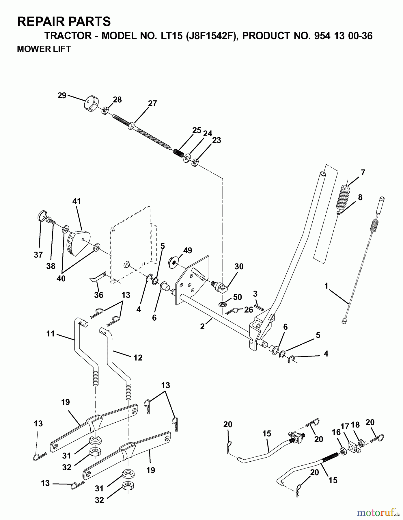  Jonsered Rasen  und Garten Traktoren LT15 (J8F1542F, 954130036) - Jonsered Lawn & Garden Tractor (2000-04) MOWER LIFT / DECK LIFT