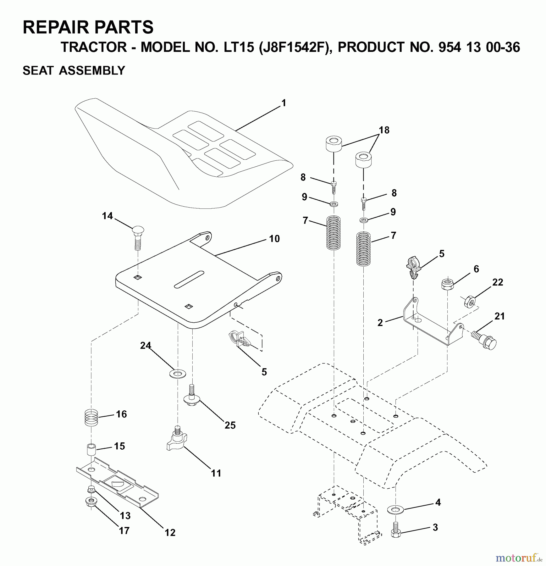 Jonsered Rasen und Garten Traktoren LT15 (J8F1542F, 954130036) - Jonsered Lawn & Garden Tractor (2000-04) SEAT