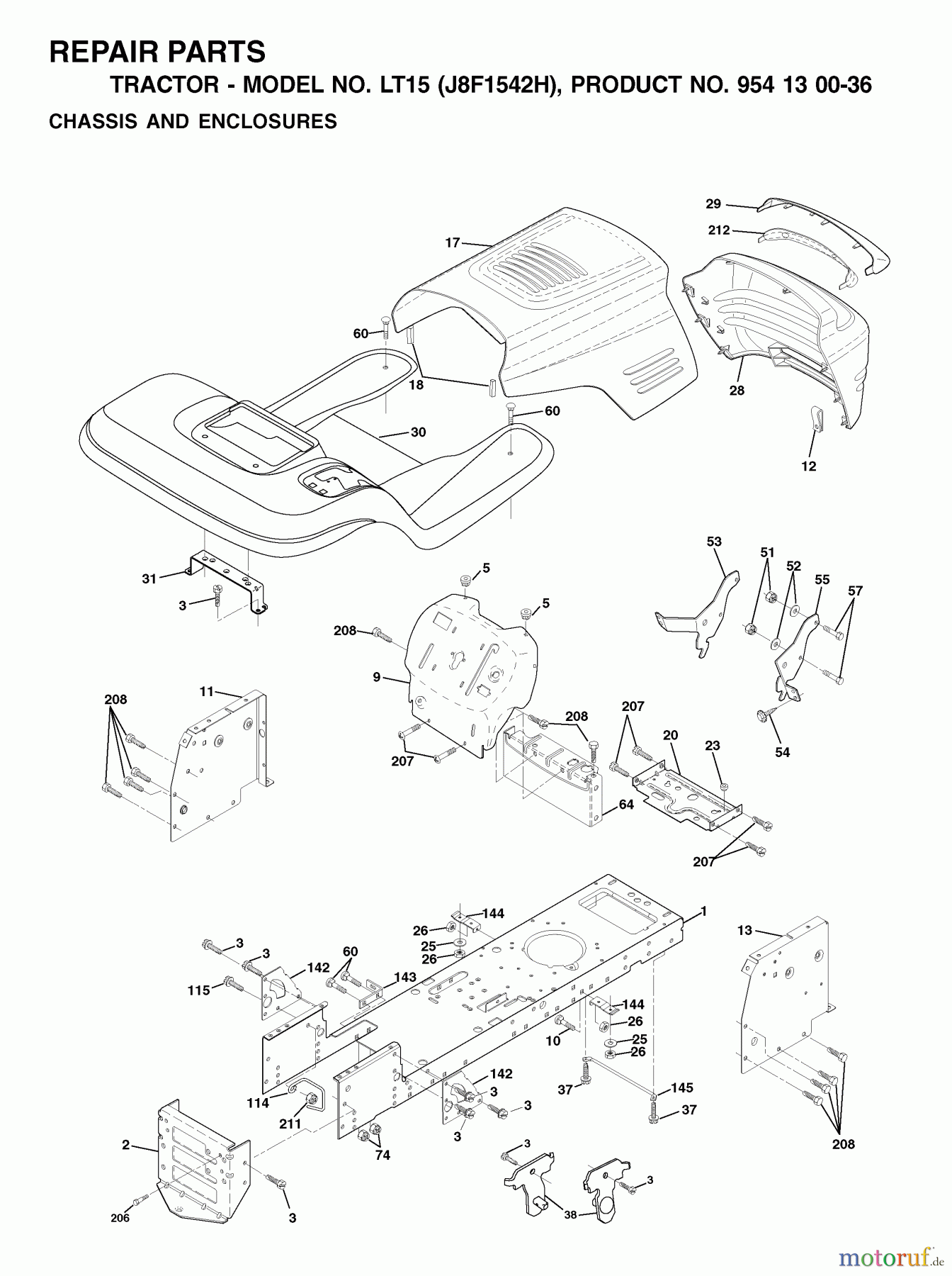 Jonsered Rasen und Garten Traktoren LT15 (J8F1542H, 954130036) - Jonsered Lawn & Garden Tractor (2001-01) CHASSIS ENCLOSURES